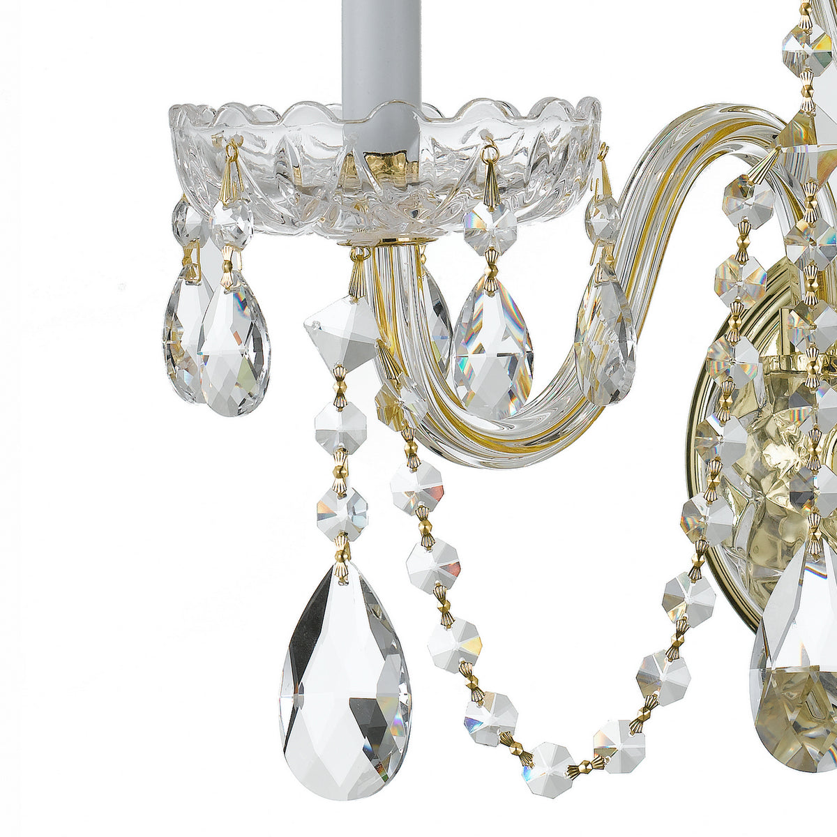 Traditional Crystal Three Light Wall Sconce in Polished Brass