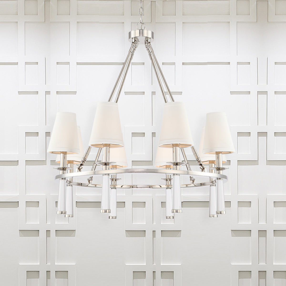 Baxter Eight Light Chandelier in Polished Nickel