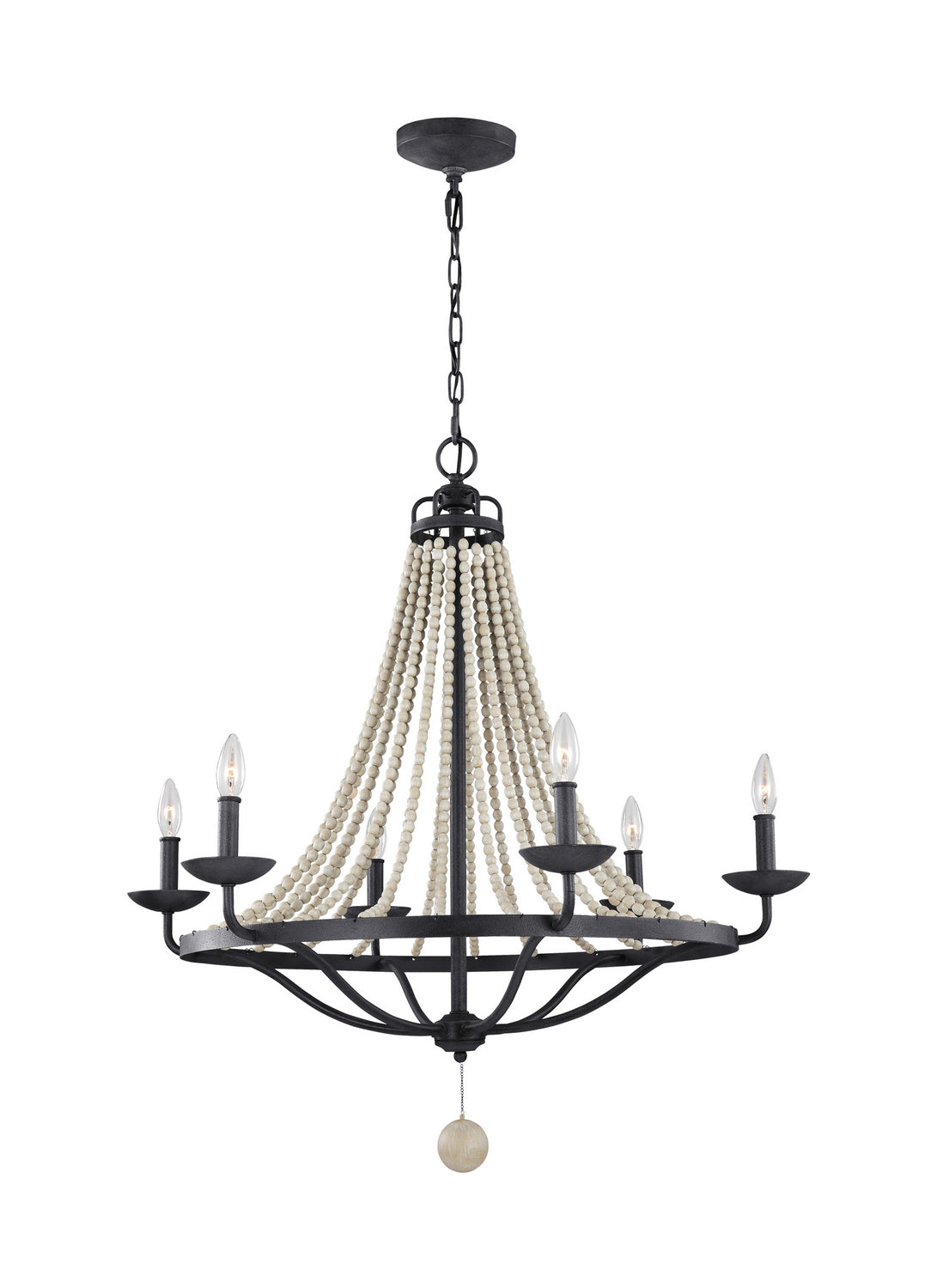 Lustre Nori à six lumières en zinc vieilli foncé / gris bois flotté