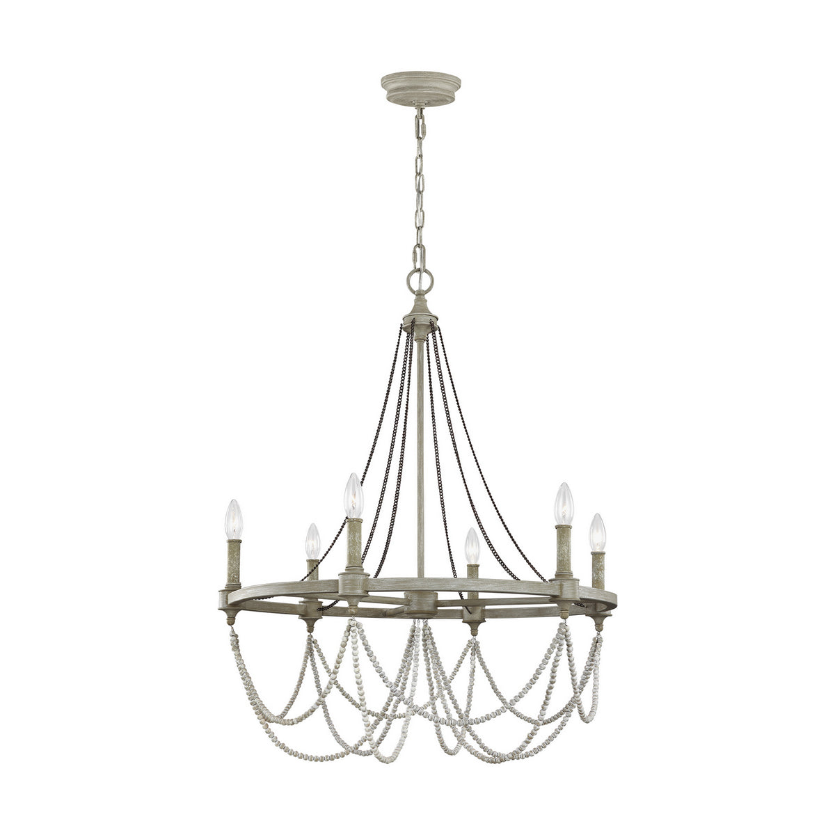Beverly Six Light Chandelier in French Washed Oak / Distressed White Wood