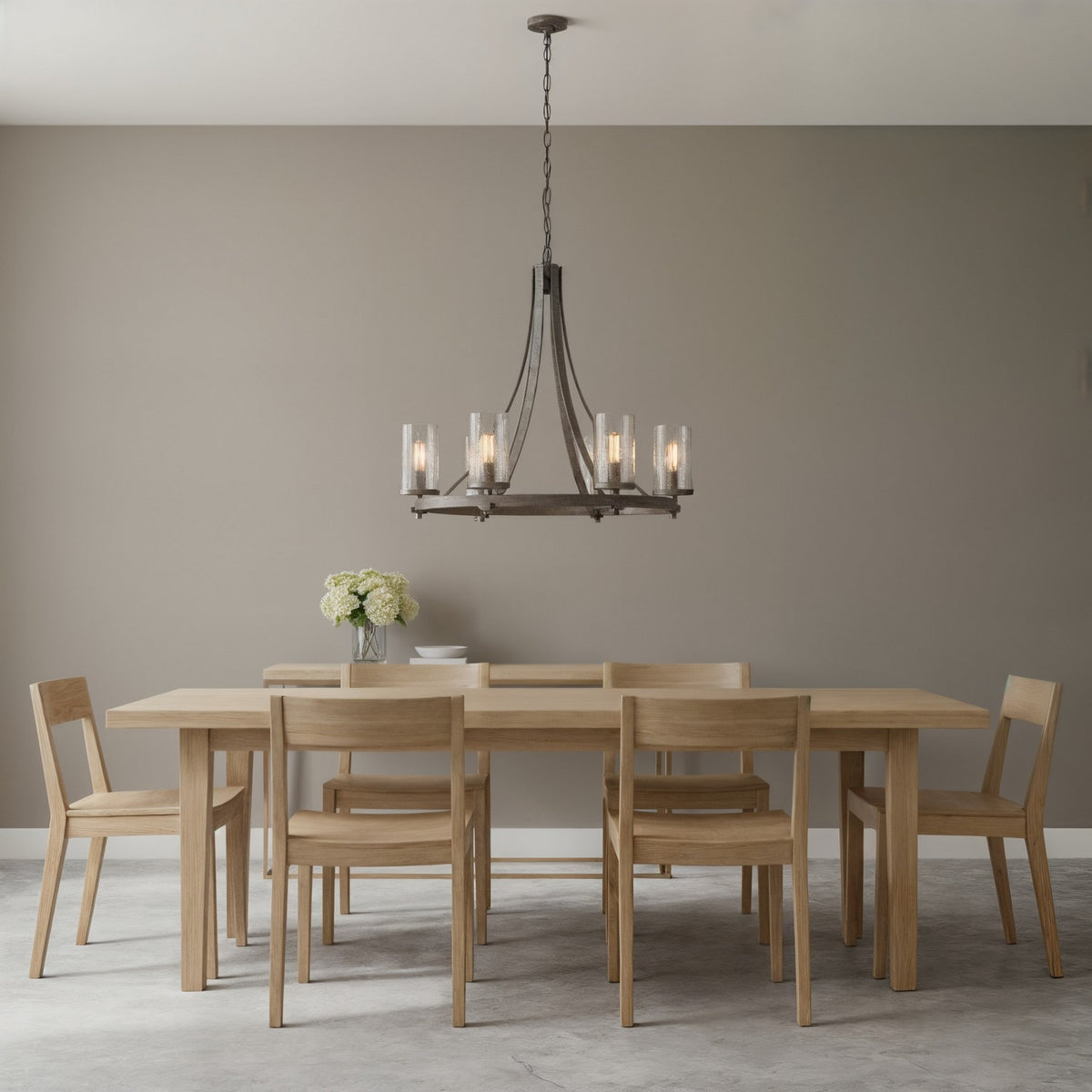 Angelo Six Light Chandelier in Distressed Weathered Oak / Slate Grey Metal
