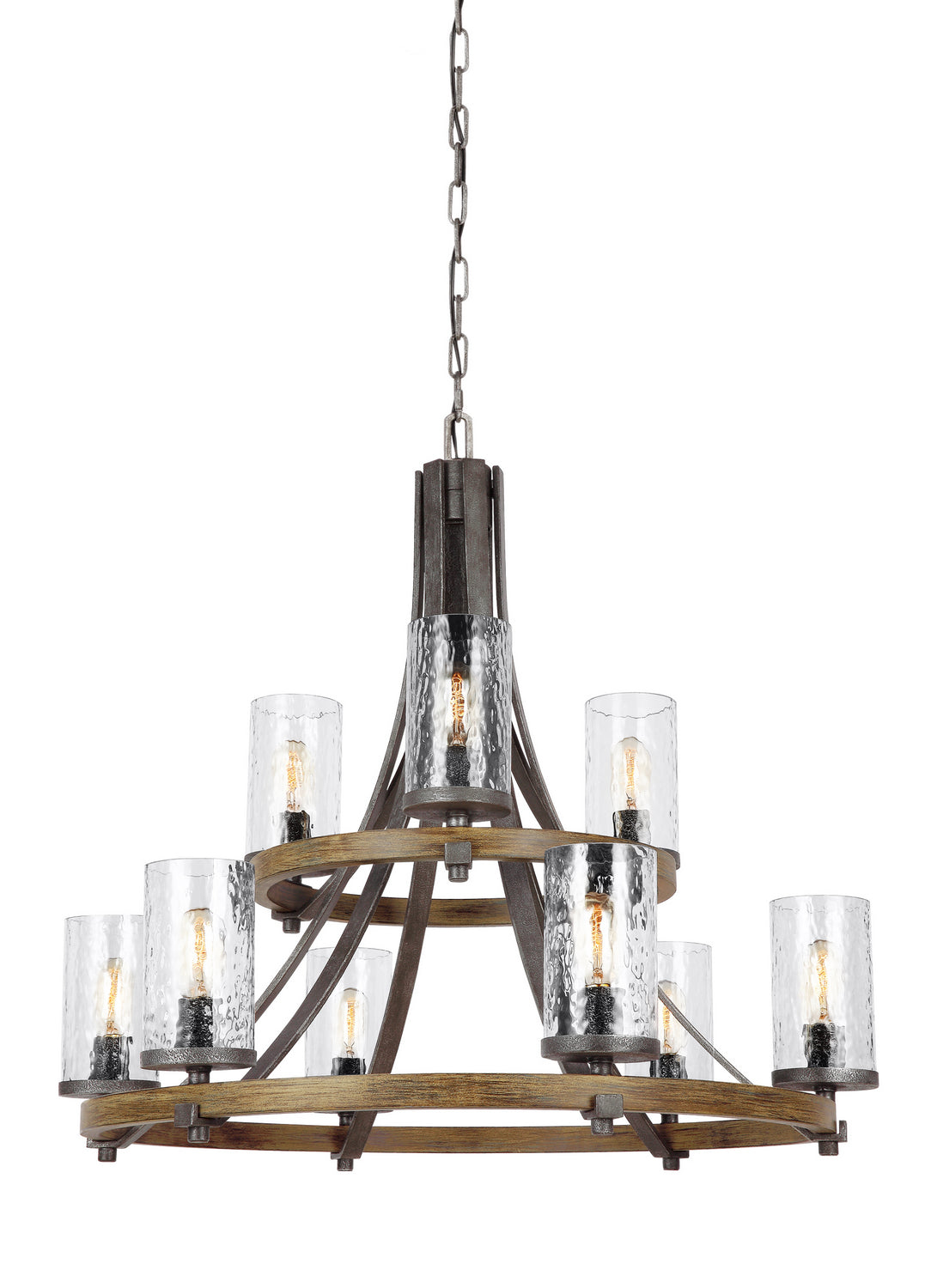 Angelo Nine Light Chandelier in Distressed Weathered Oak / Slate Grey Metal