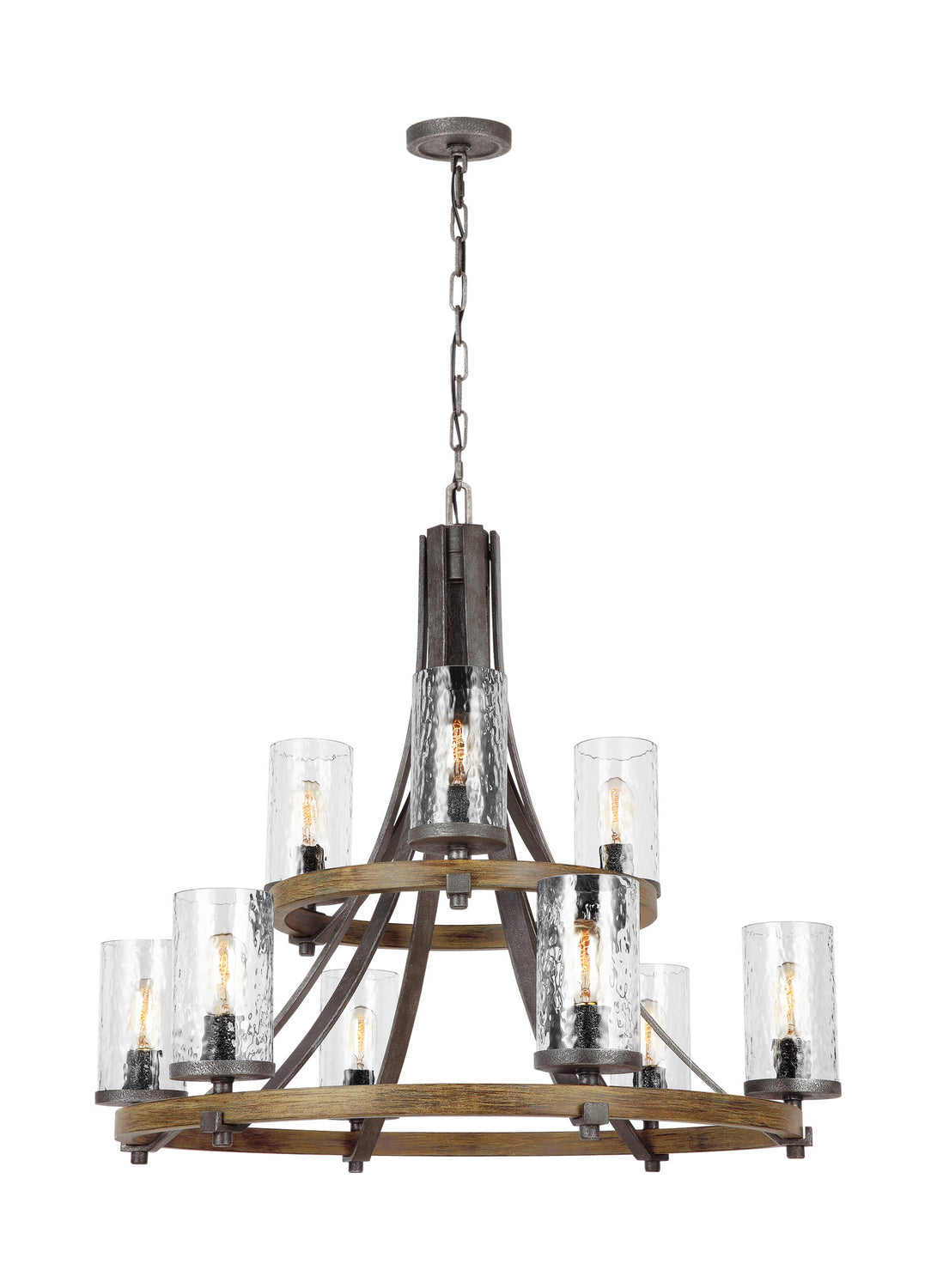Angelo Nine Light Chandelier in Distressed Weathered Oak / Slate Grey Metal