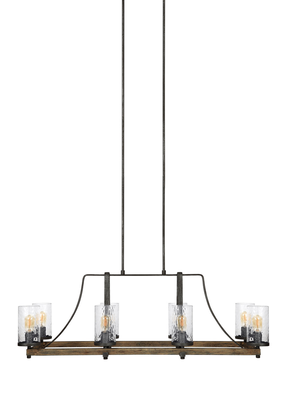 Lustre Angelo à huit lumières pour îlot central, finition chêne vieilli et métal gris ardoise