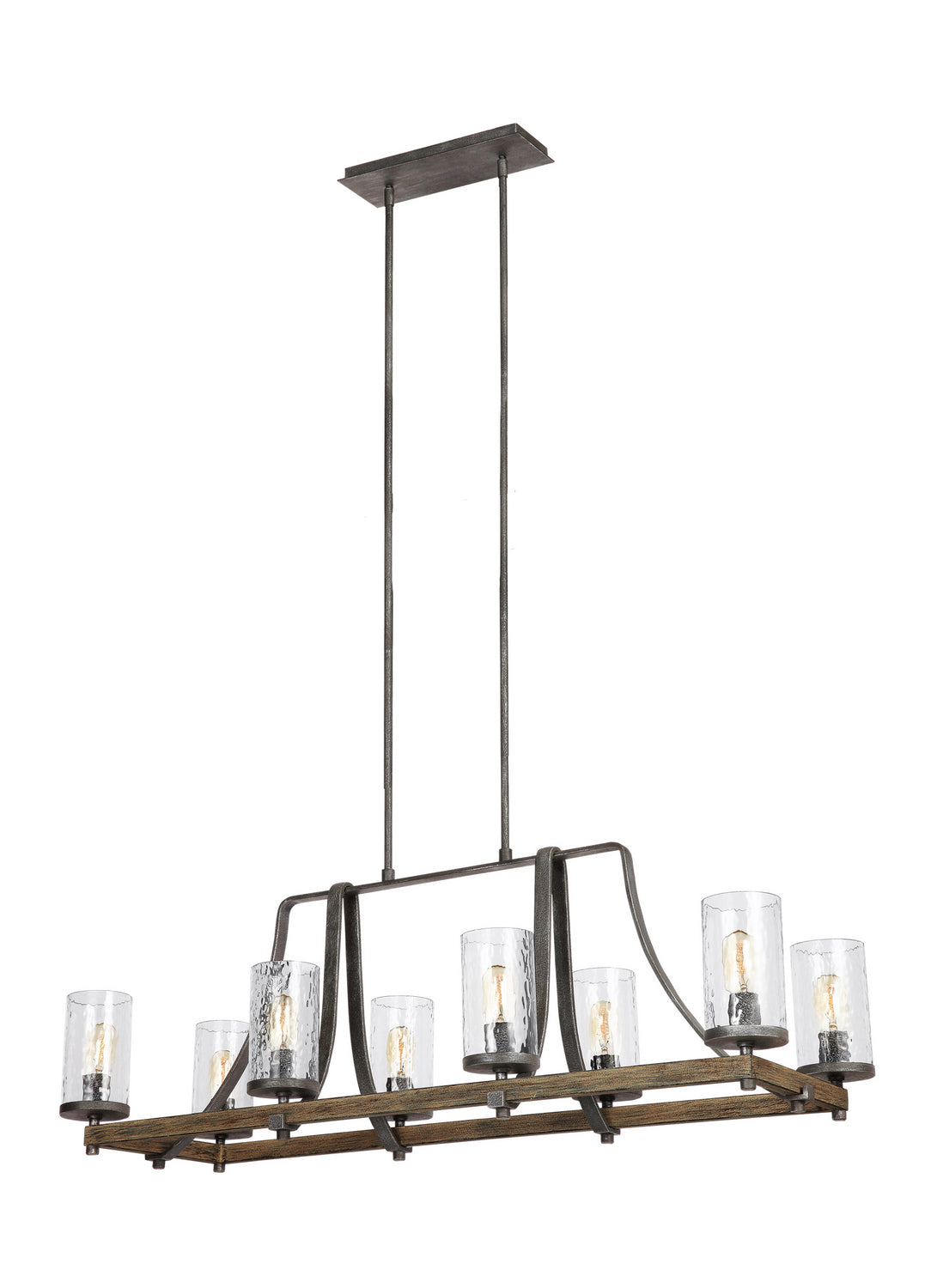 Lustre Angelo à huit lumières pour îlot central, finition chêne vieilli et métal gris ardoise