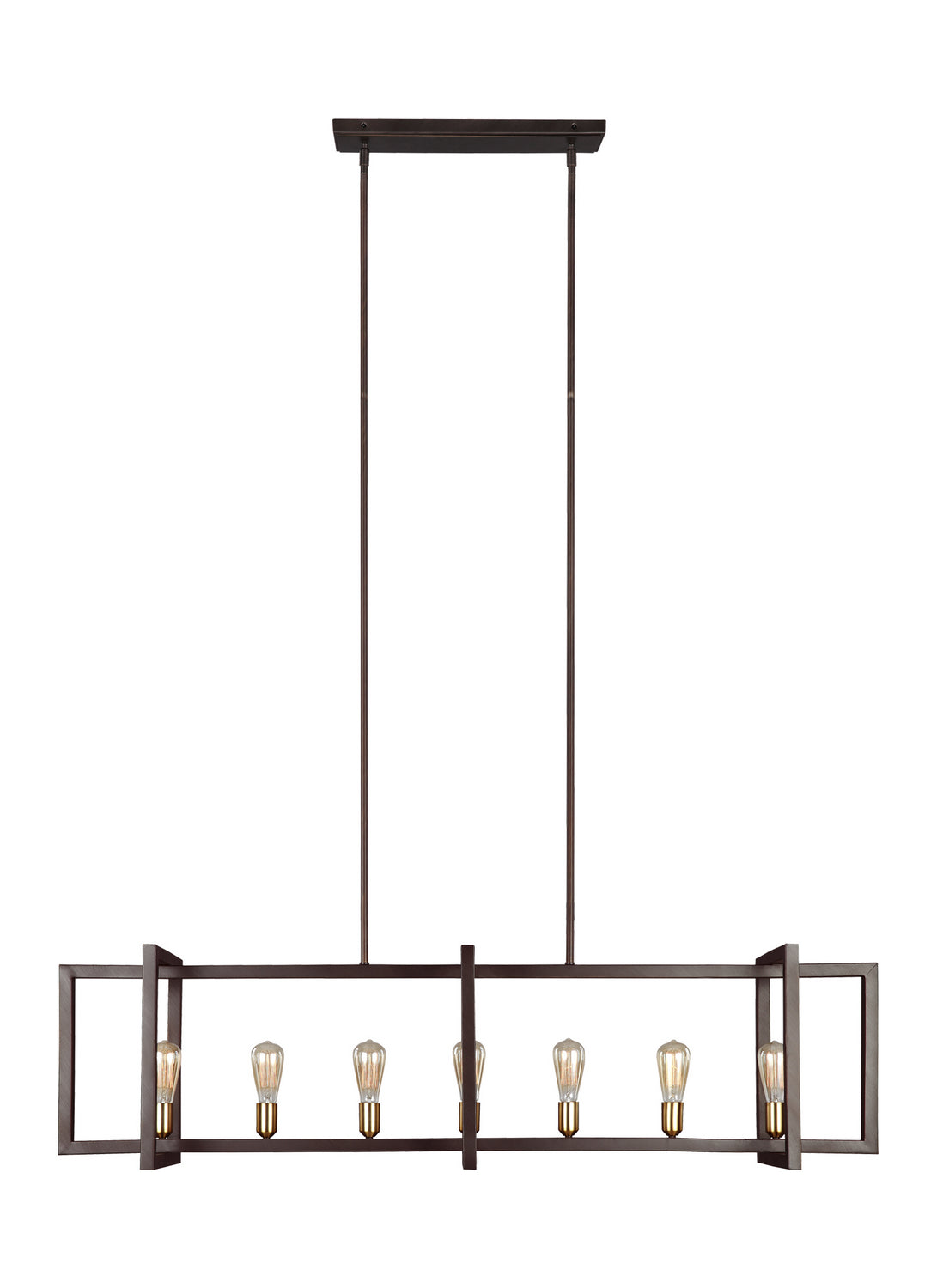 Lustre Finnegan à sept lumières pour îlot central, en bronze du Nouveau Monde