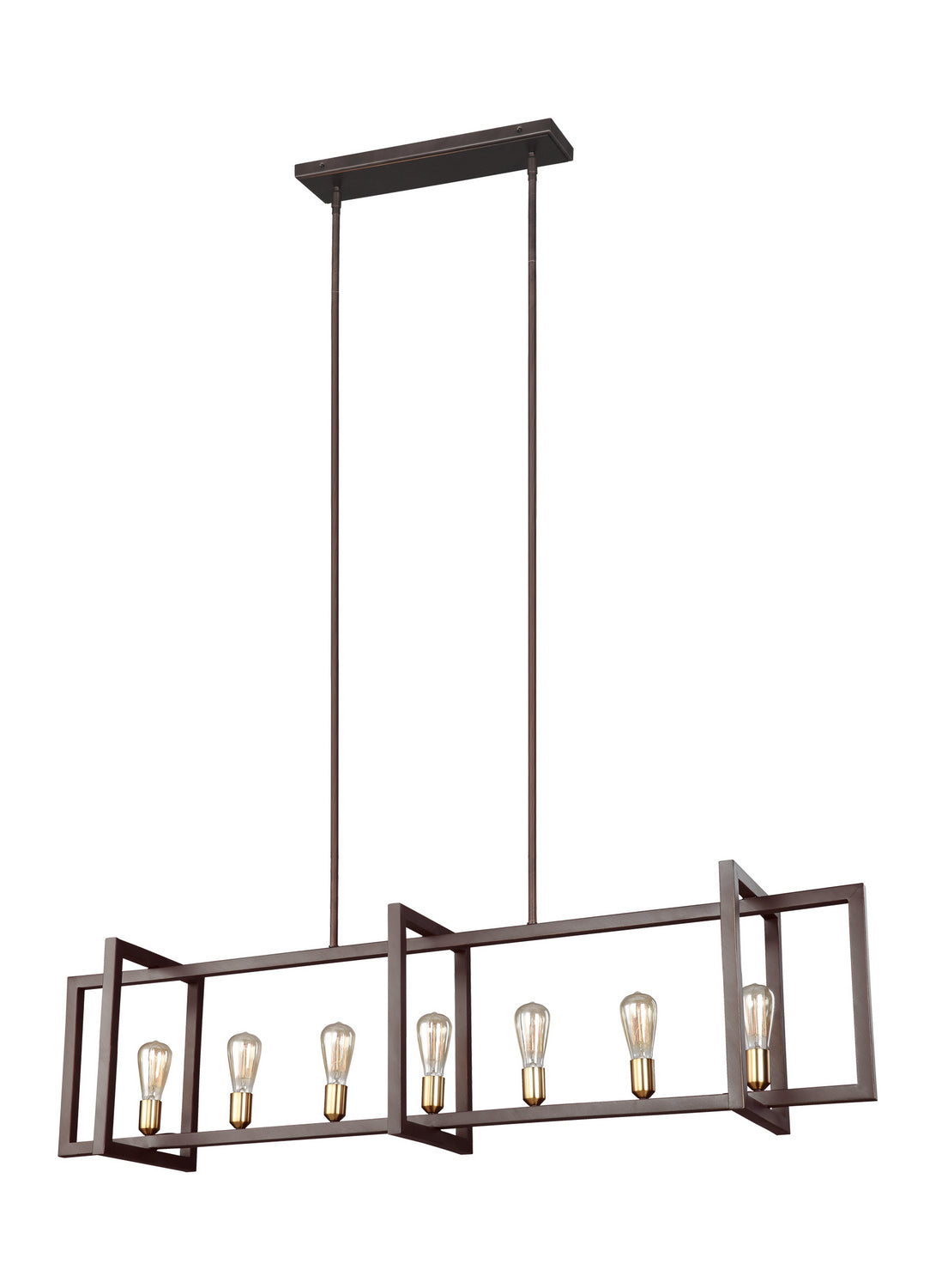 Lustre Finnegan à sept lumières pour îlot central, en bronze du Nouveau Monde