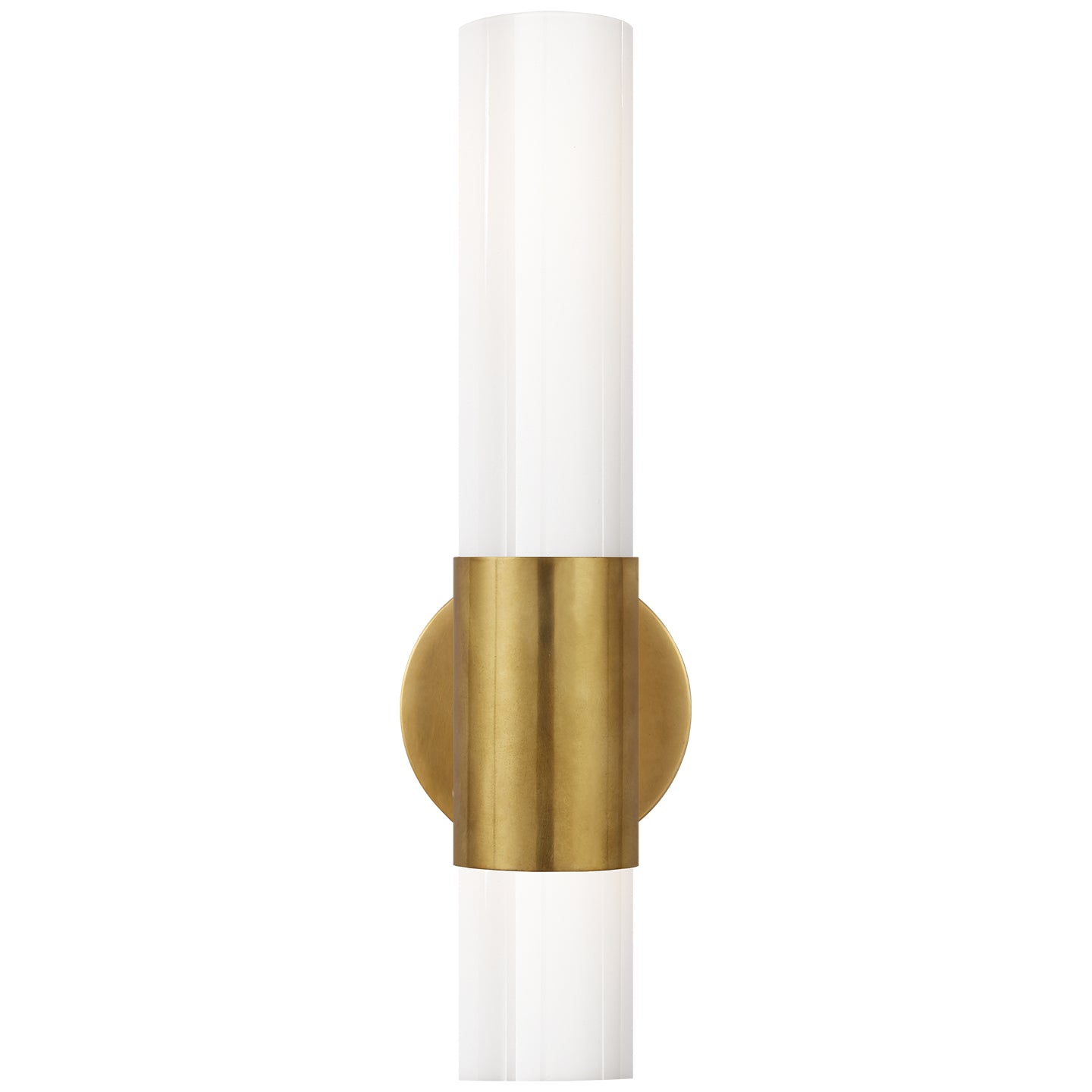 Penz Medium Cylindrical Sconce in Hand-Rubbed Antique Brass with White Glass