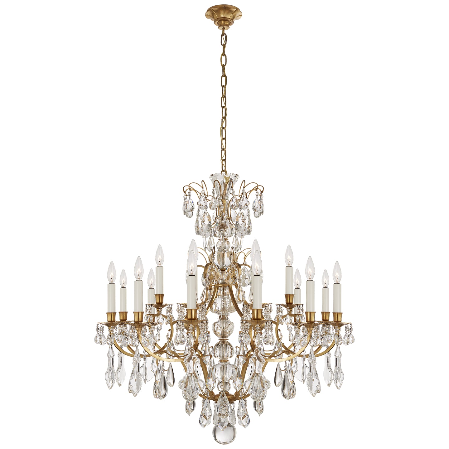 Antoinette 18 Light Chandelier in Natural Brass and Crystal