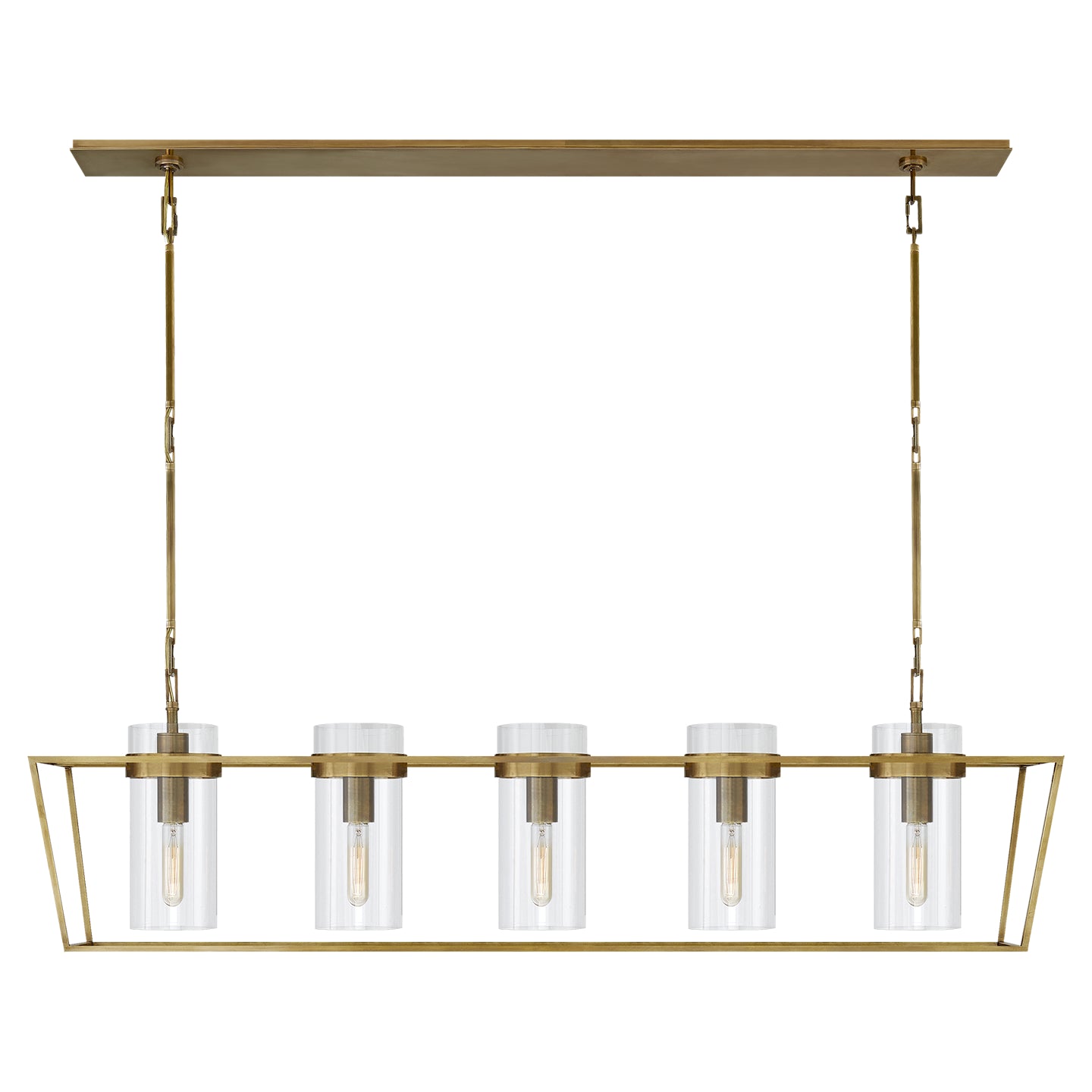 Presidio Large Linear Lantern in Hand-Rubbed Antique Brass with Clear Glass