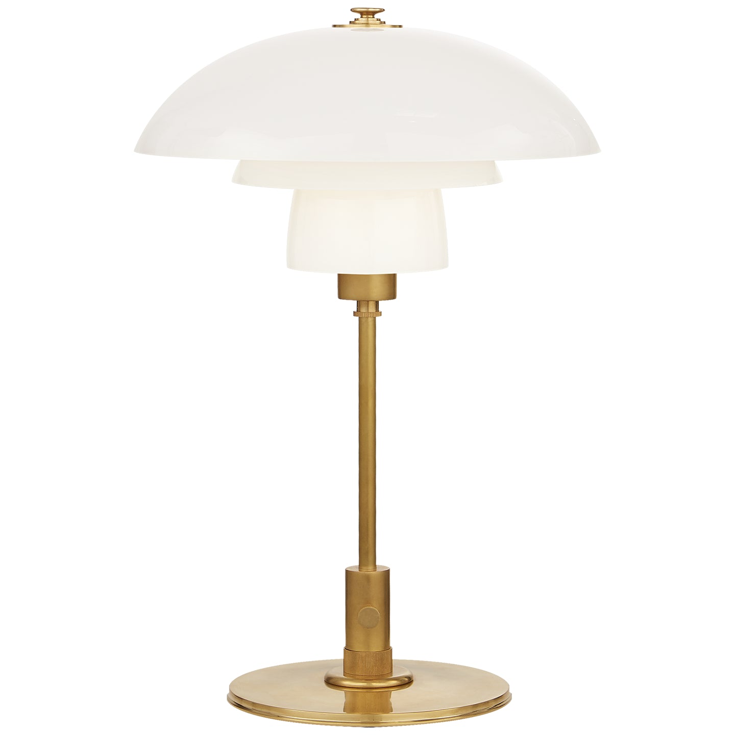Whitman Desk Lamp in Hand-Rubbed Antique Brass with White Glass Shade