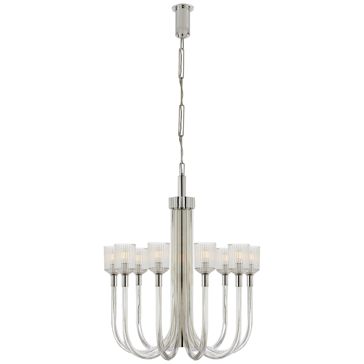 Reverie Ten Light Chandelier in Clear Ribbed Glass and Polished Nickel