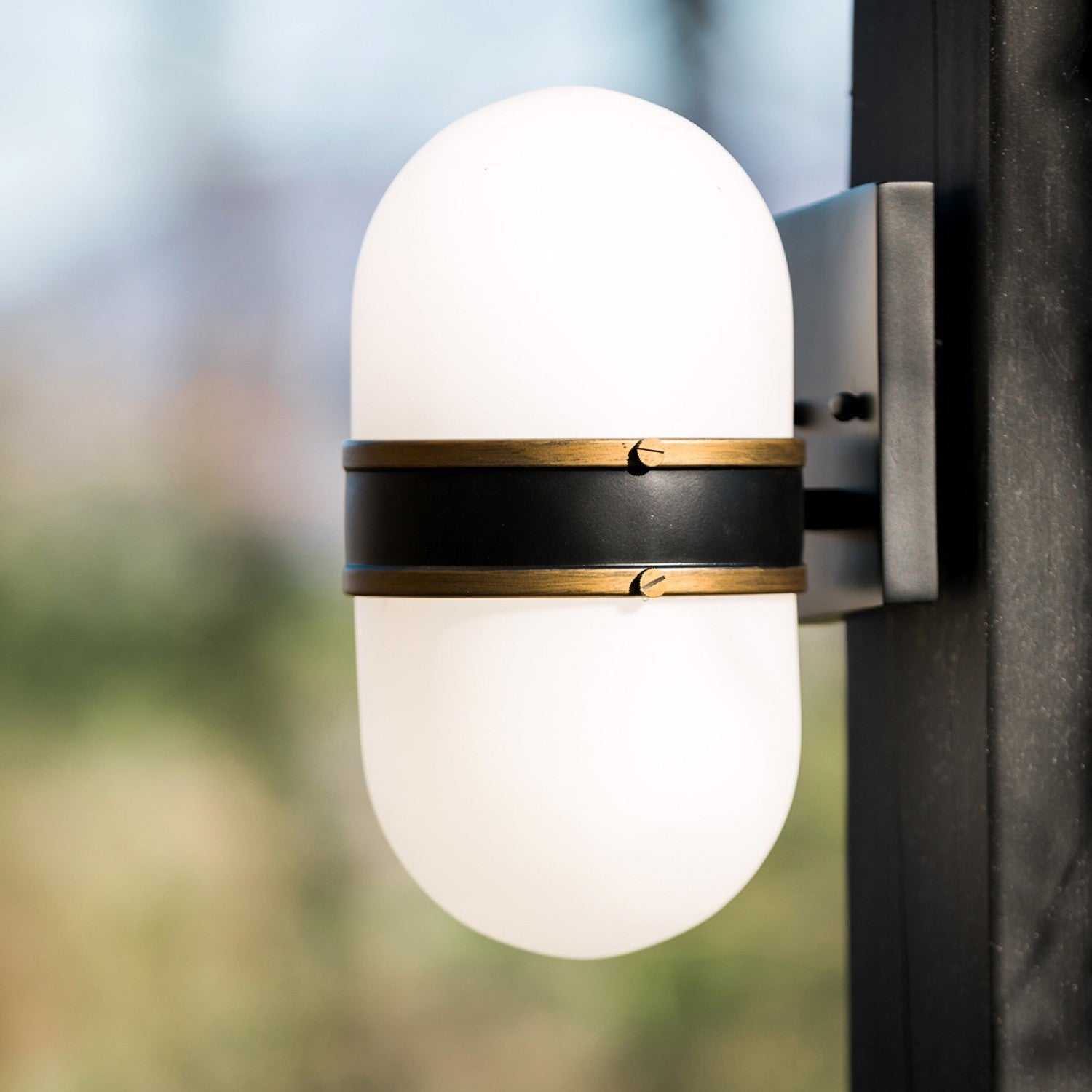 Capsule One Light Outdoor Wall Sconce in Matte Black + Textured Gold