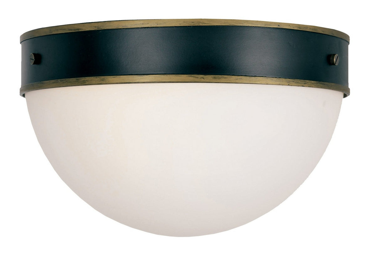 Capsule Two Light Outdoor Flush Mount in Matte Black + Textured Gold