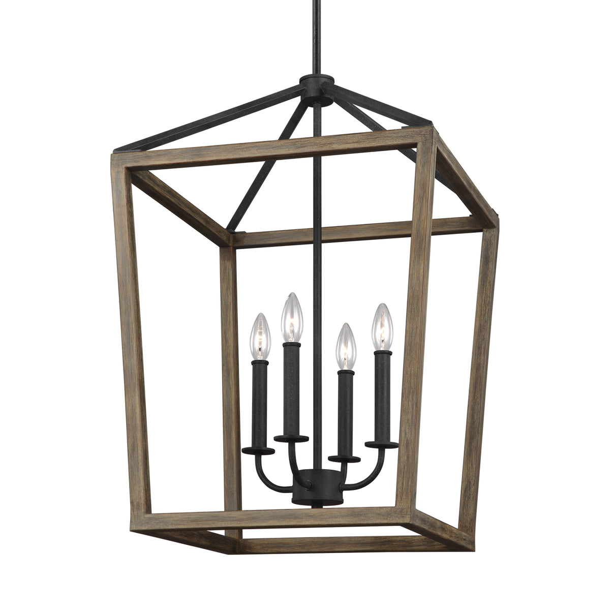Gannet Four Light Chandelier in Weathered Oak Wood / Antique Forged Iron