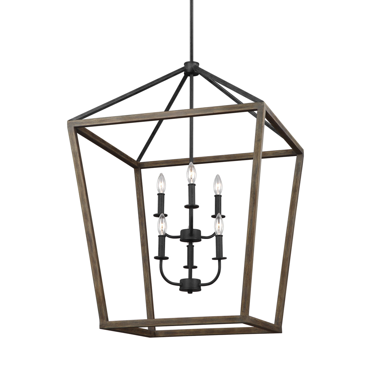 Gannet Six Light Chandelier in Weathered Oak Wood / Antique Forged Iron