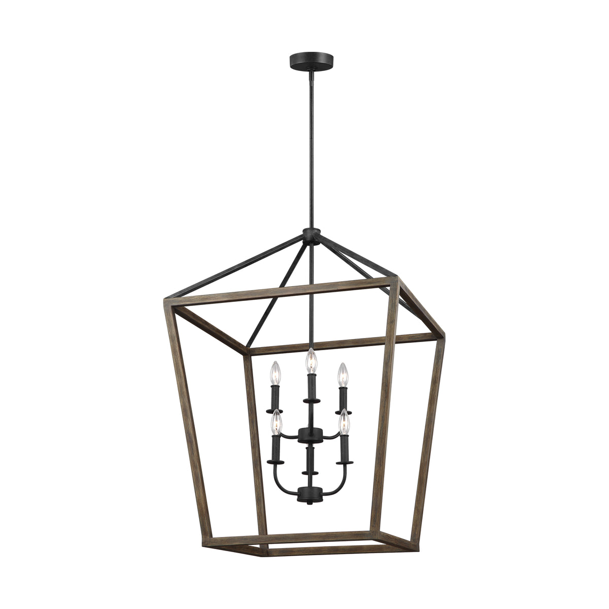 Gannet Six Light Chandelier in Weathered Oak Wood / Antique Forged Iron