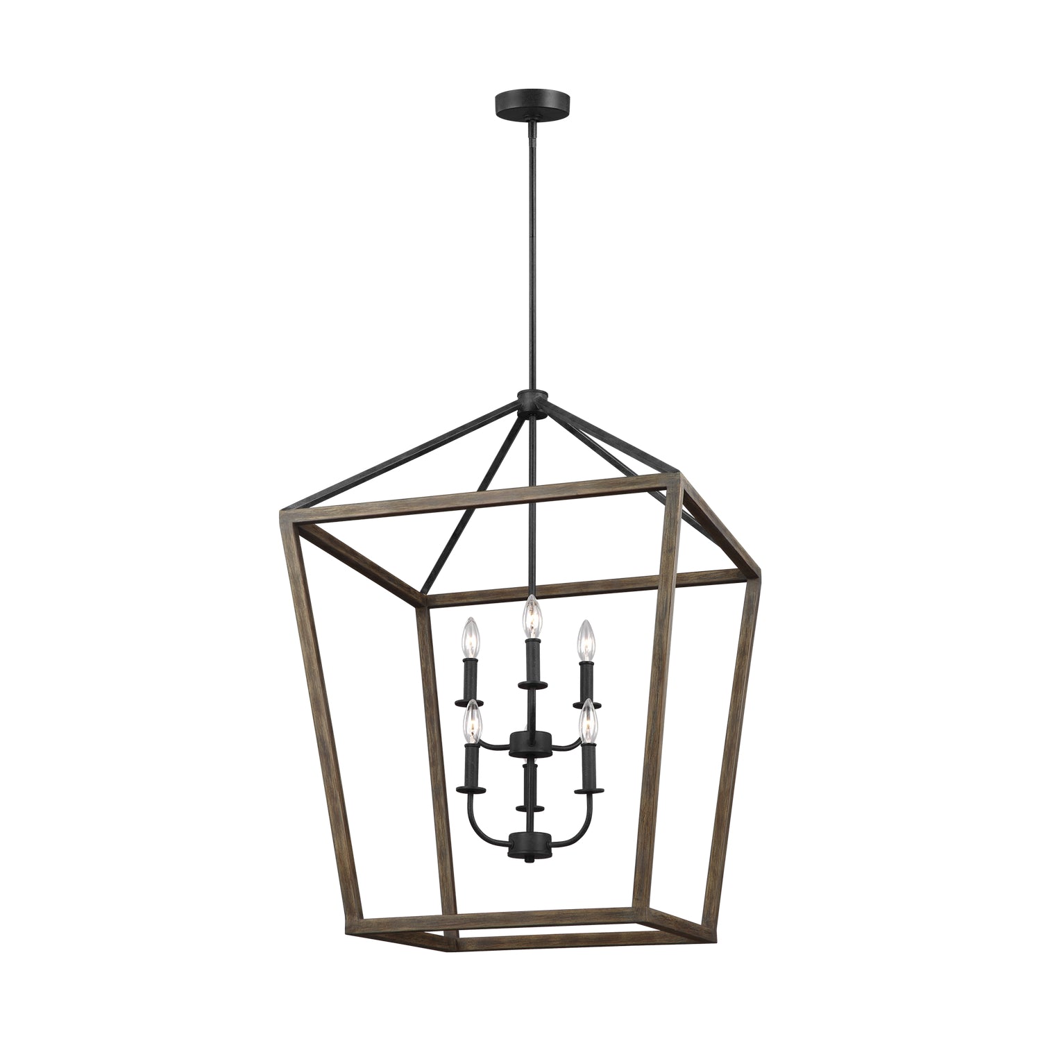 Lustre Gannet à six lumières en chêne vieilli et fer forgé antique
