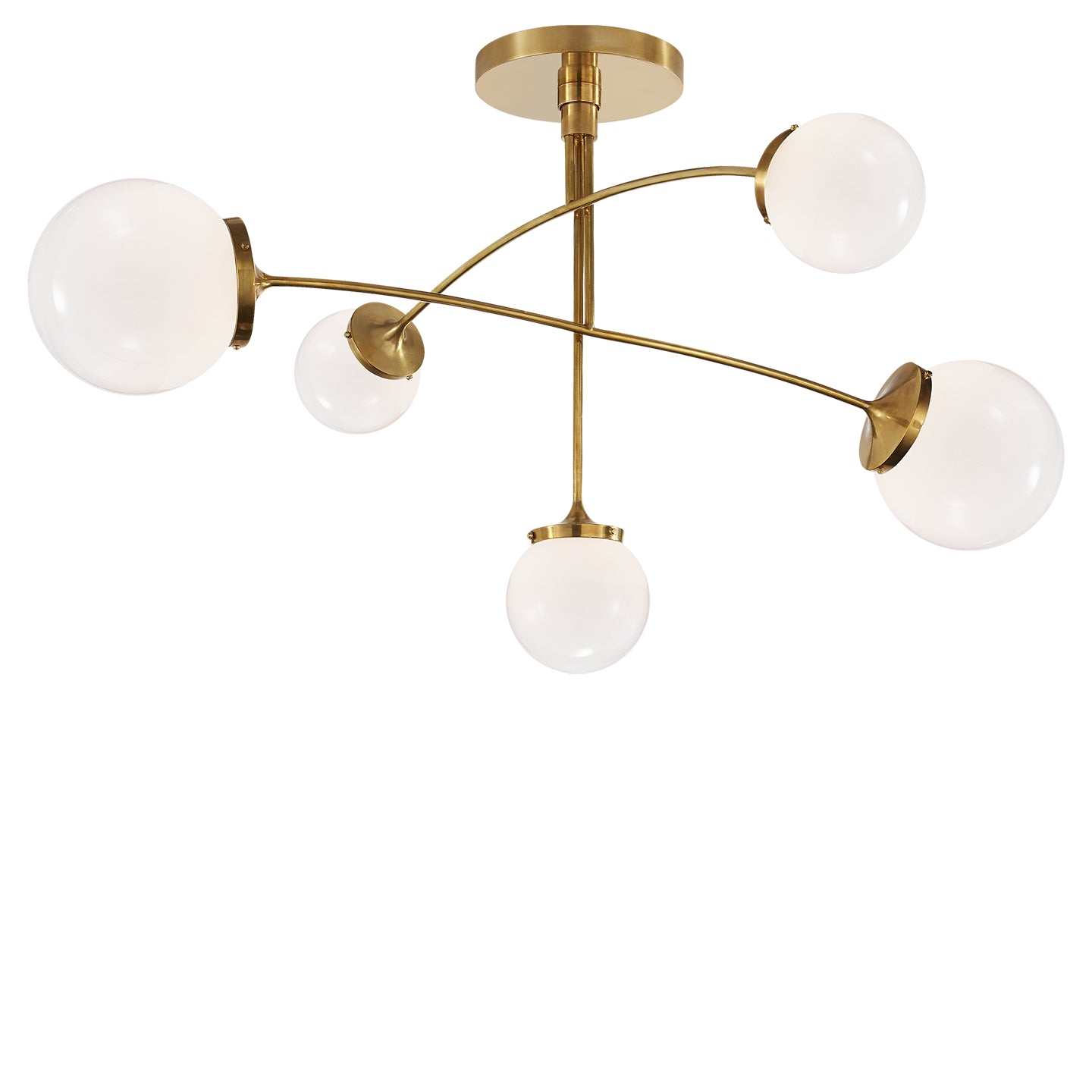 Prescott Medium Mobile Chandelier in Soft Brass with White Glass