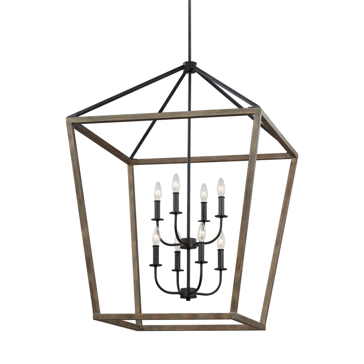 Gannet Eight Light Chandelier in Weathered Oak Wood / Antique Forged Iron