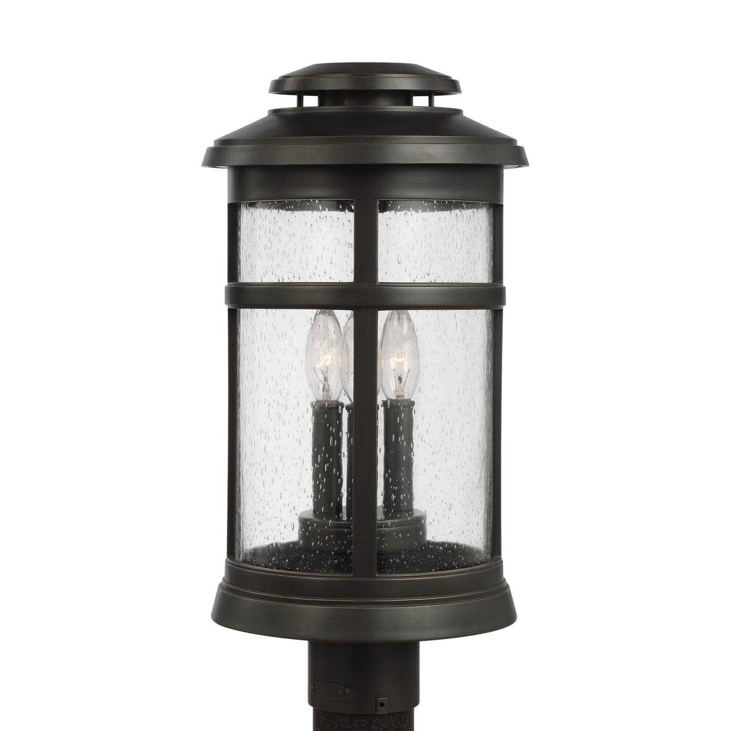 Lanterne d'extérieur sur poteau Newport à trois lumières en bronze antique