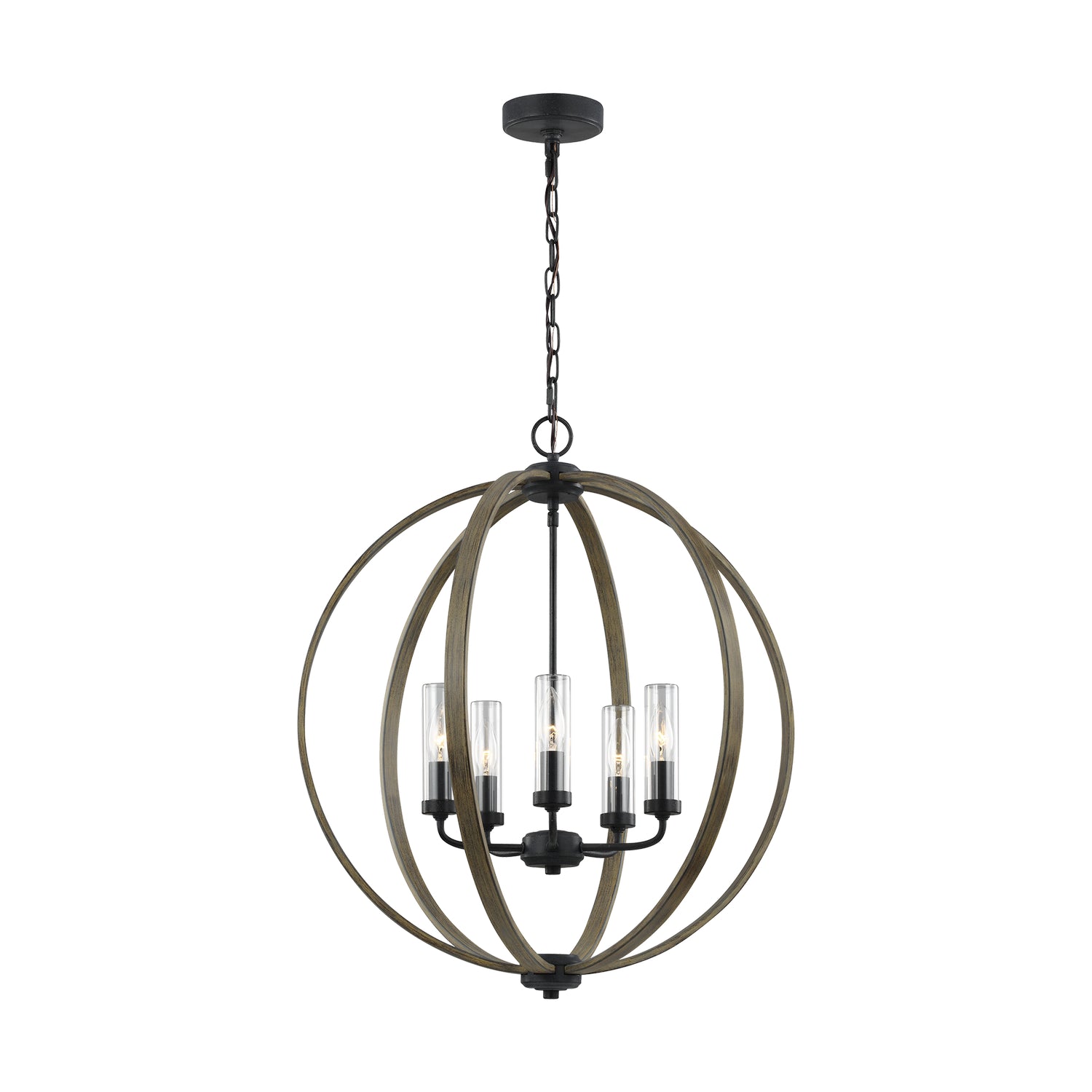 Allier Five Light Outdoor Chandelier in Weathered Oak Wood / Antique Forged Iron