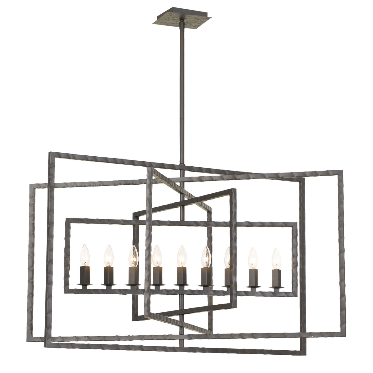 Capri Nine Light Chandelier in Raw Steel