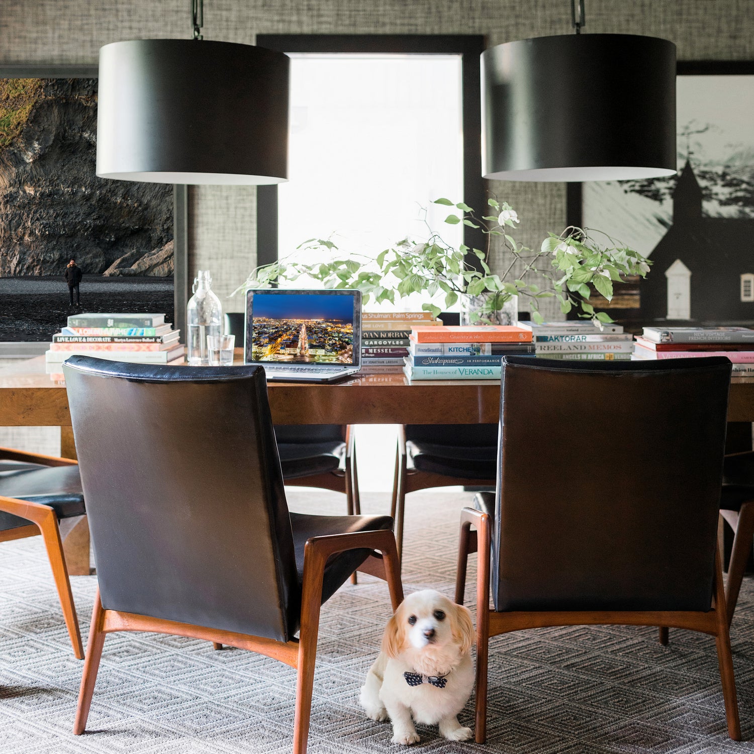 Alston Six Light Chandelier in Matte Black + White
