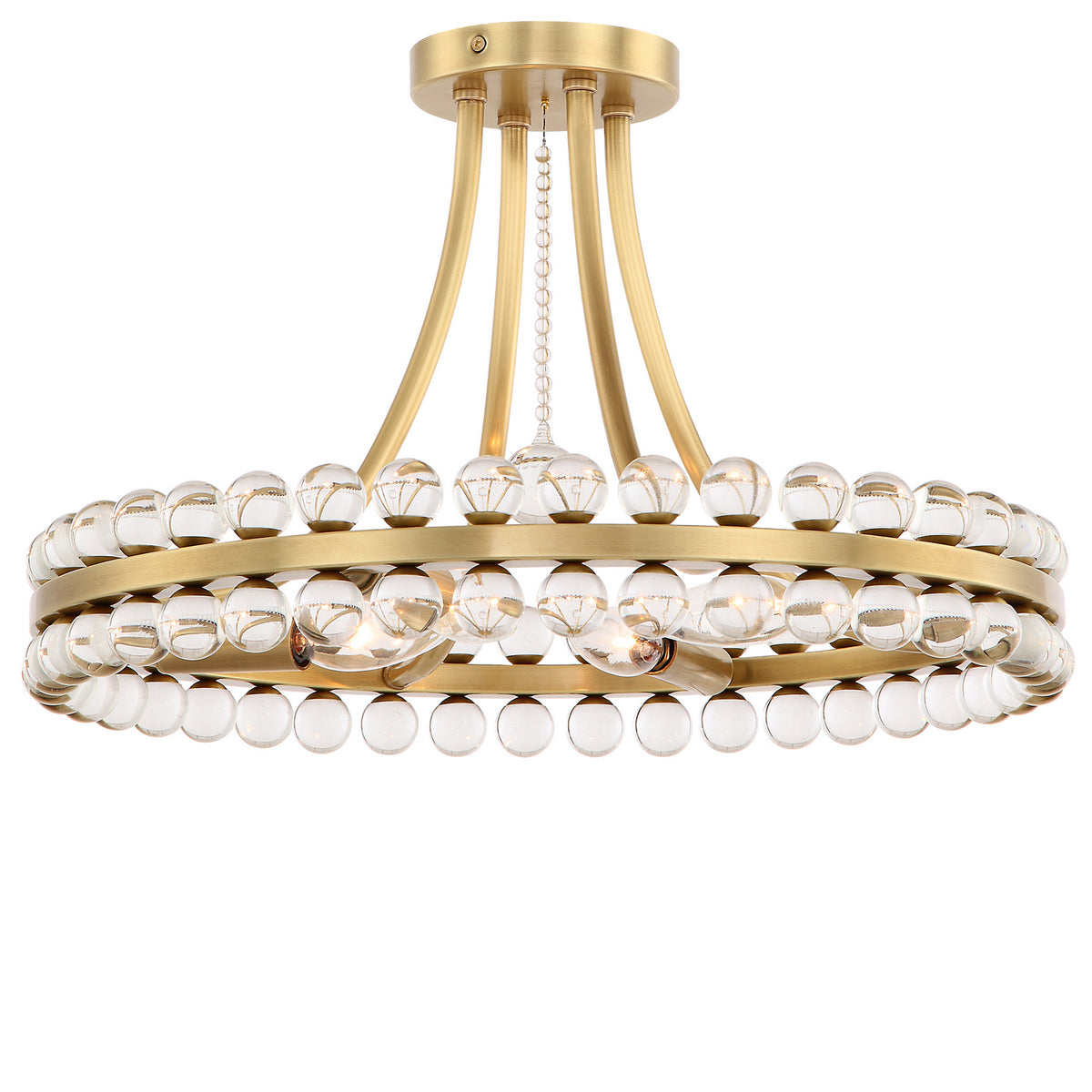 Clover Four Light Semi Flush Mount in Aged Brass