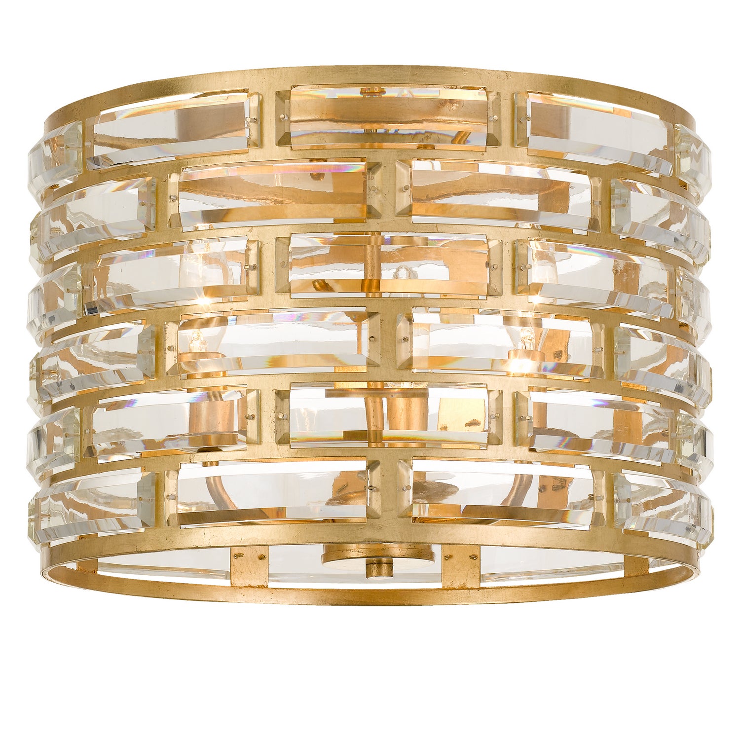Meridian Three Light Flush Mount in Antique Gold