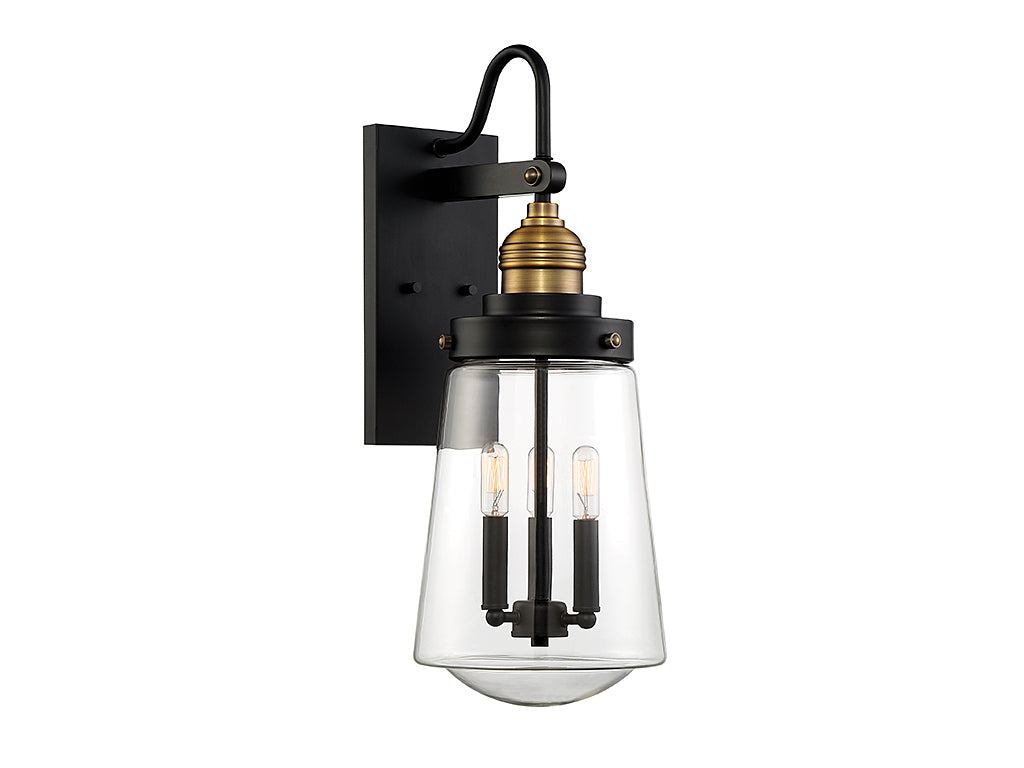 Macauley Three Light Wall Lantern in Vintage Black with Warm Brass