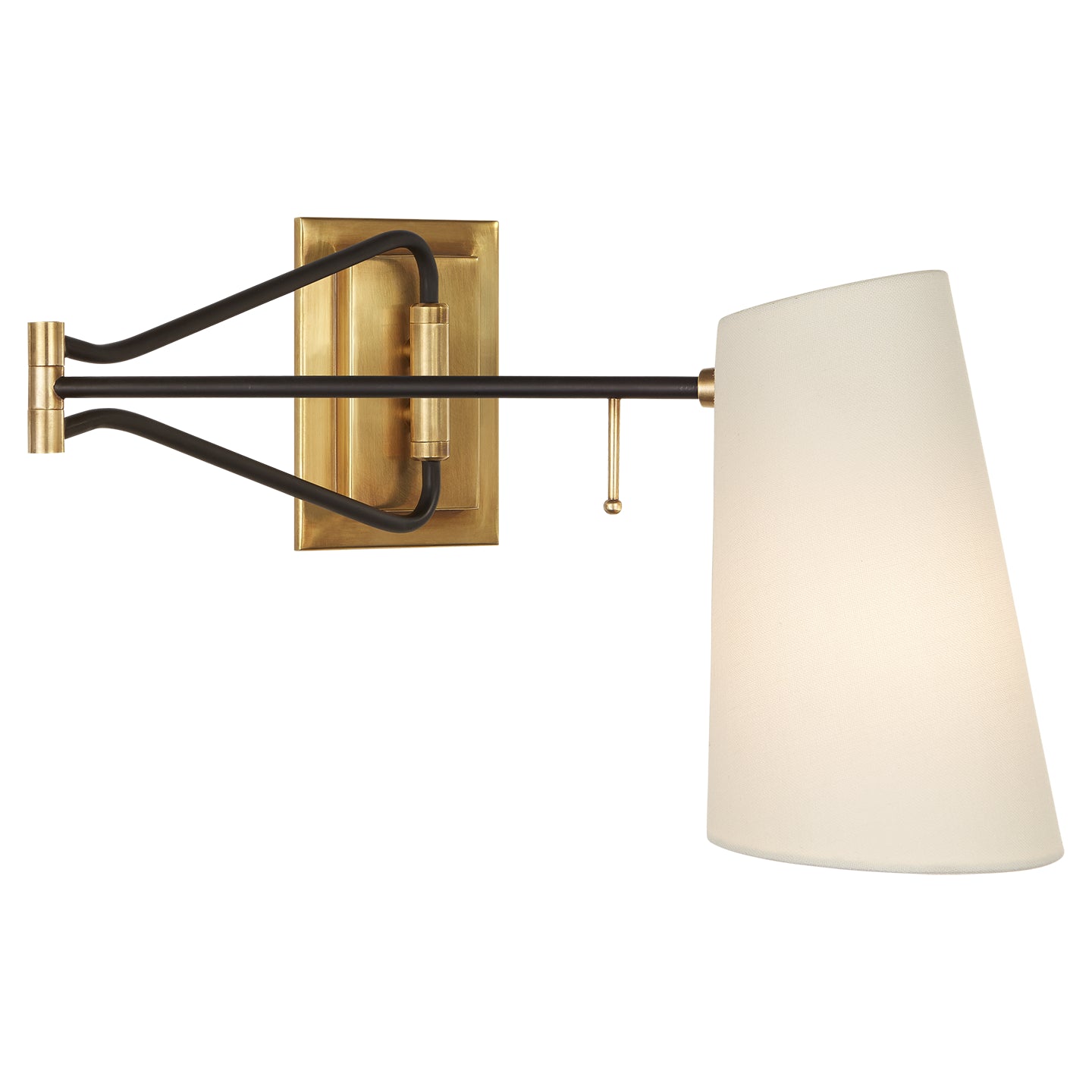 Keil Swing Arm Wall Light in Hand-Rubbed Antique Brass and White with Linen Shade - ARN 2650HAB/WHT-L