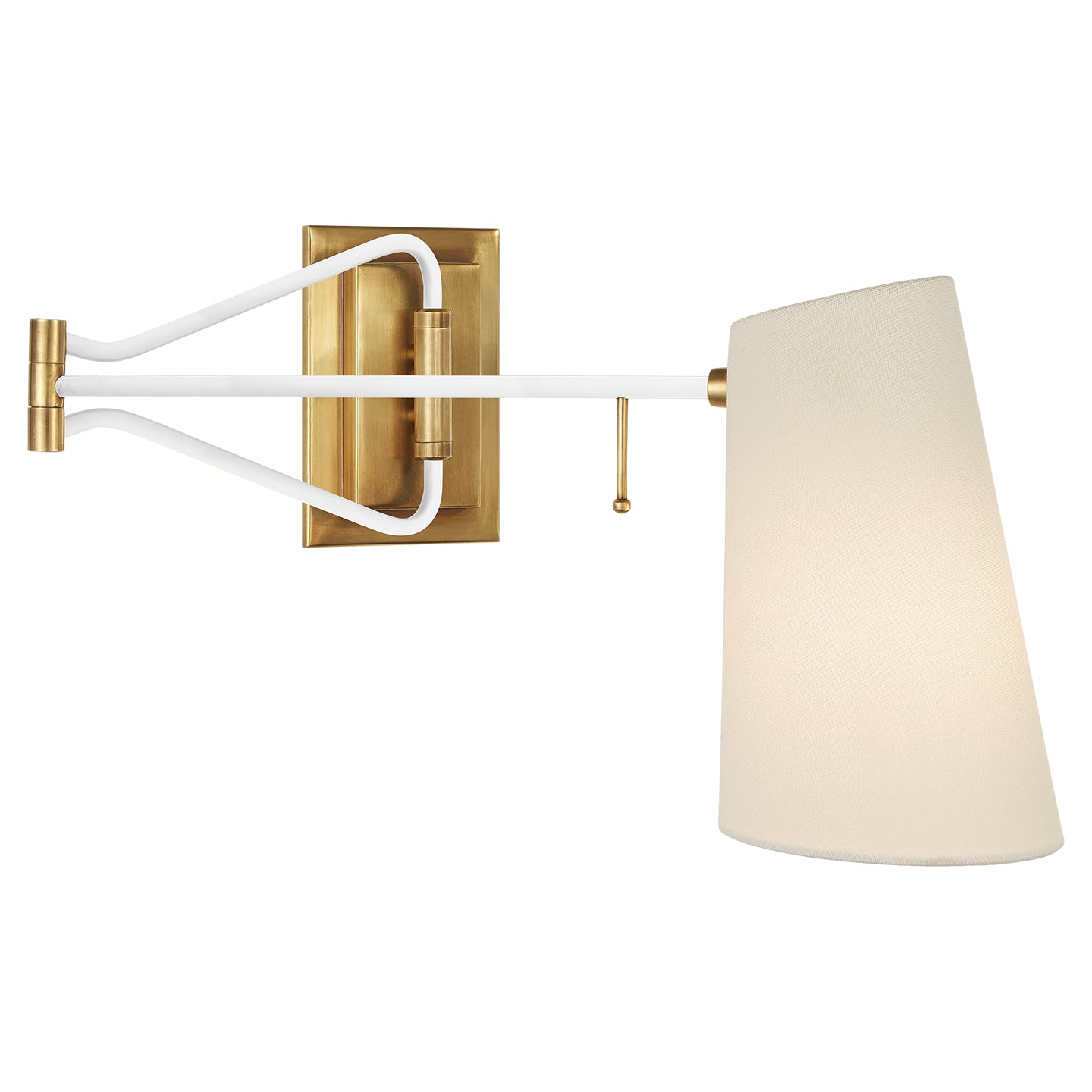 Keil Swing Arm Wall Light in Hand-Rubbed Antique Brass and White with Linen Shade - ARN 2650HAB/WHT-L
