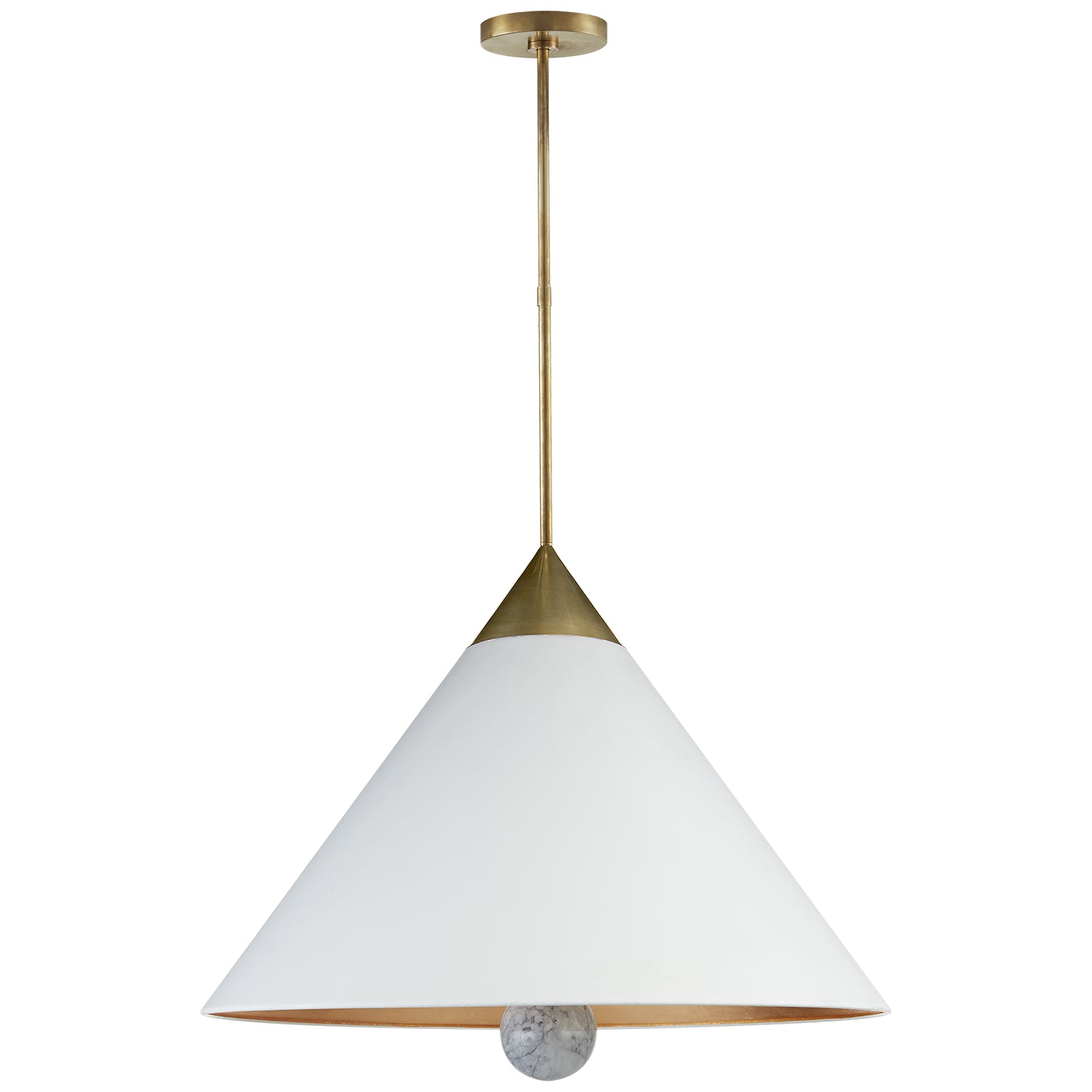 Cleo Large Pendant in Antique-Burnished Brass and White Marble with White Shade with Gild Interior
