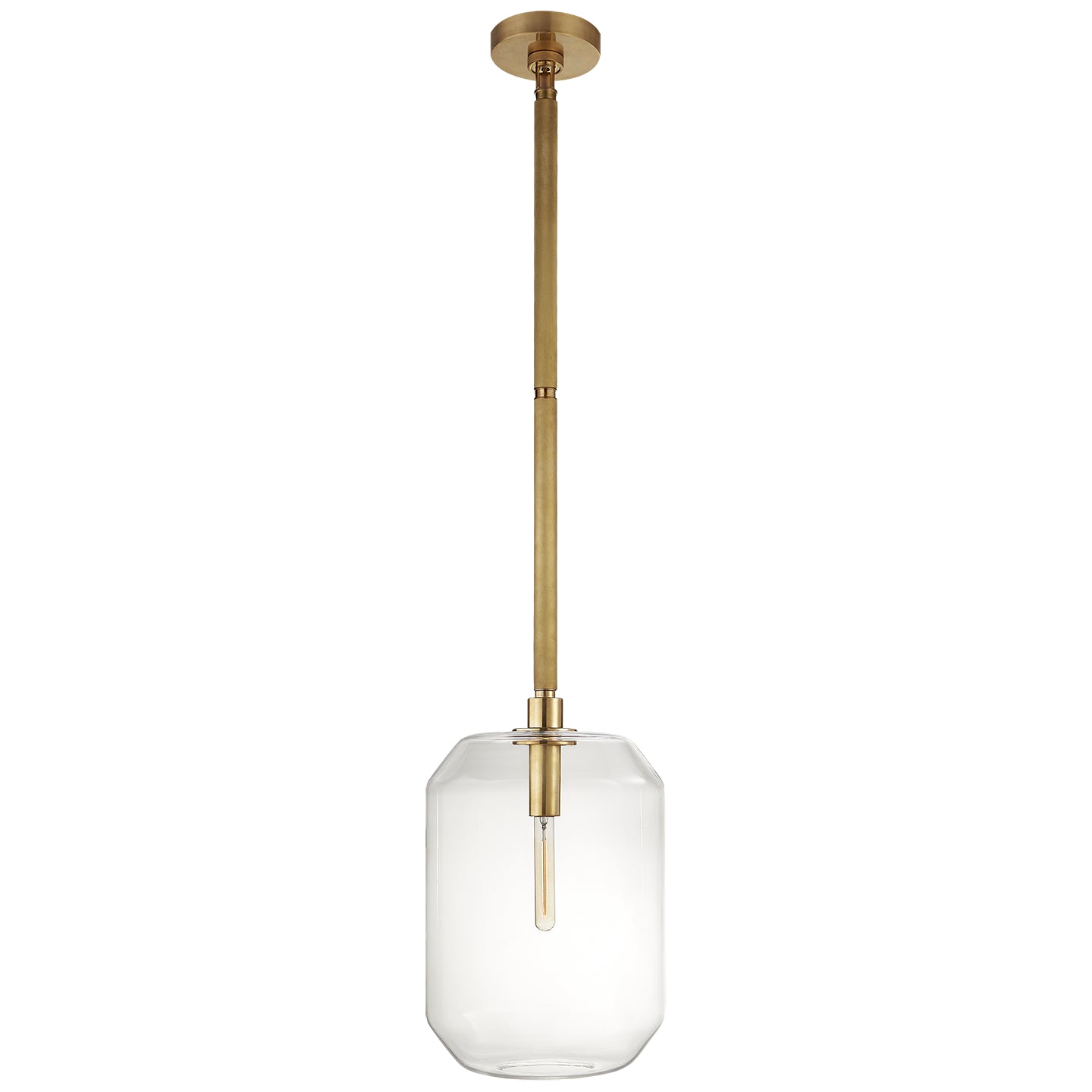 Barrett Medium Knurled Pendant in Natural Brass with Clear Glass - RL 5220NB-CG