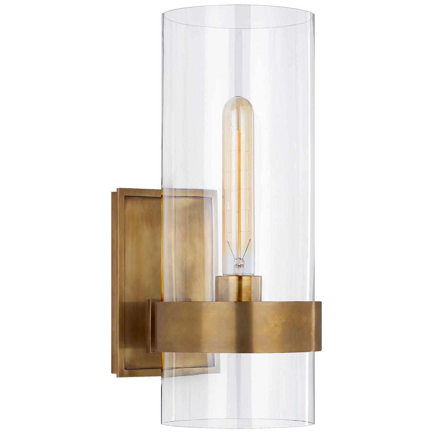 Presidio Small Sconce in Hand-Rubbed Antique Brass with Clear Glass