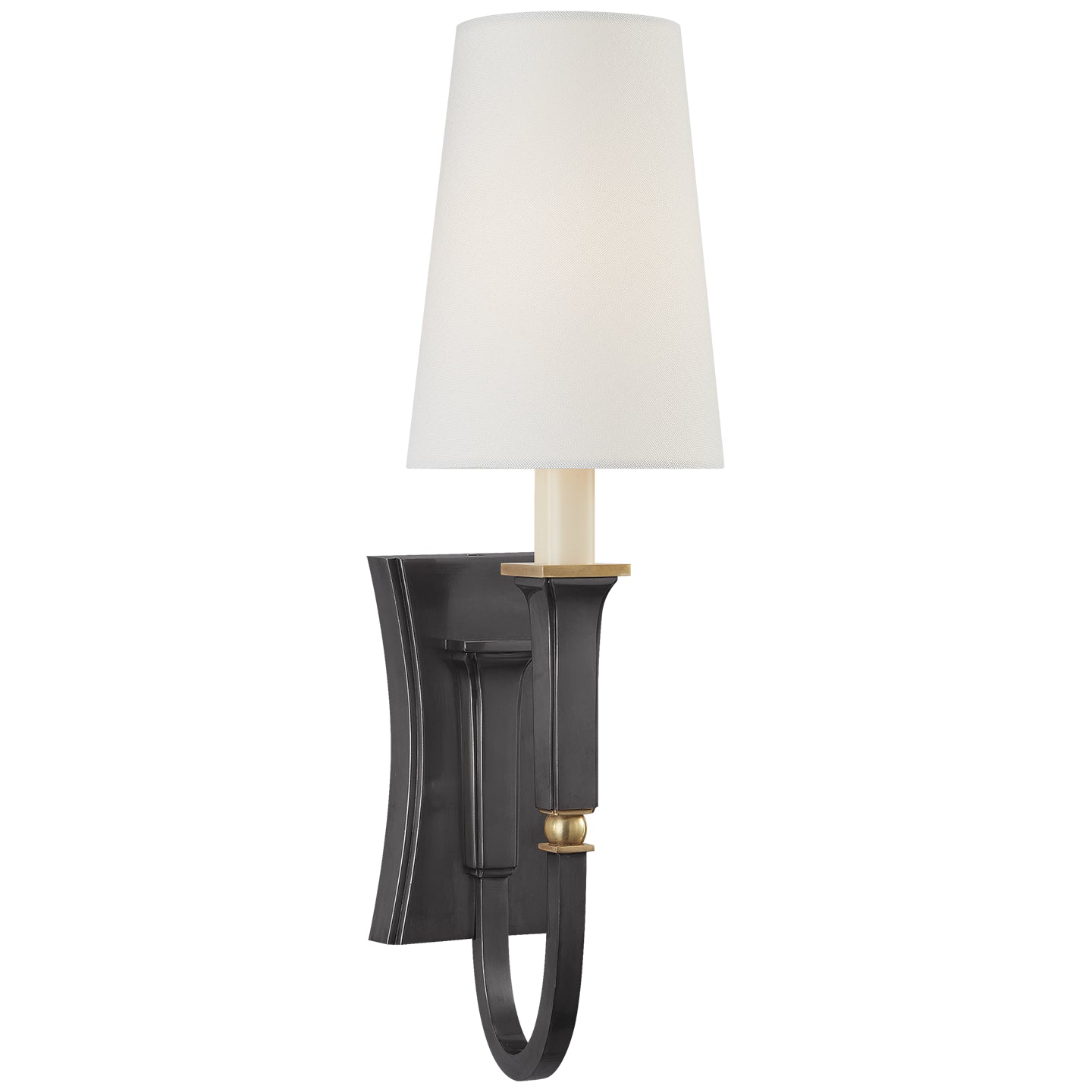 Delphia Small Single Sconce in Bronze and Hand-Rubbed Antique Brass with Linen Shade -TOB 2272BZ/HAB-L