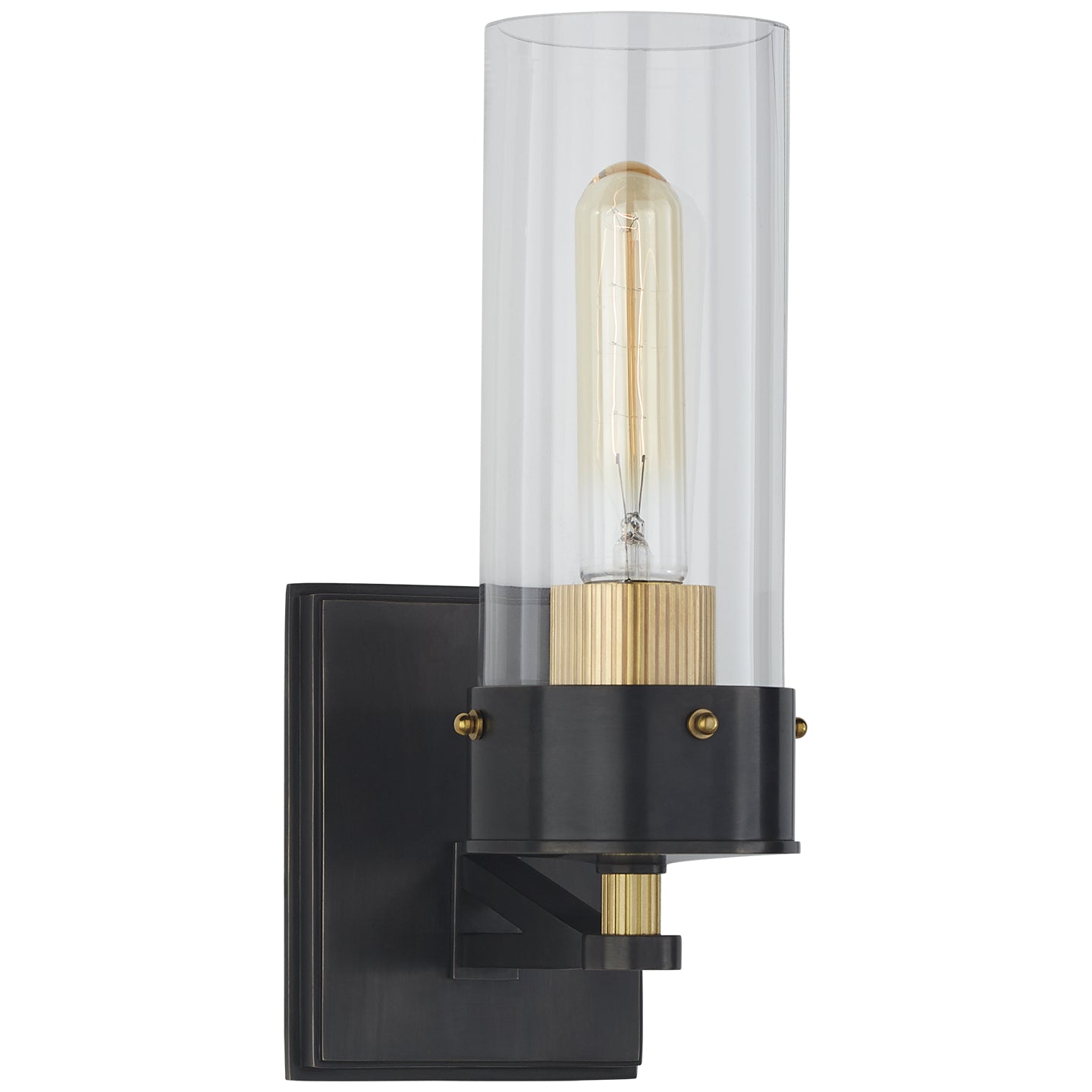Marais Medium Bath Sconce in Bronze and Hand-Rubbed Antique Brass with Clear Glass