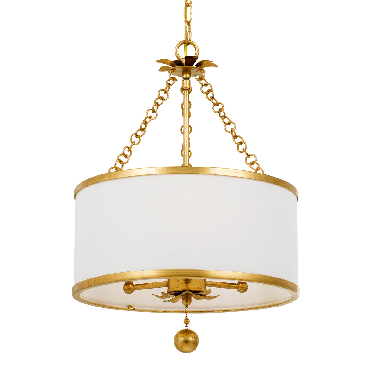 Broche Three Light Chandelier in Antique Gold