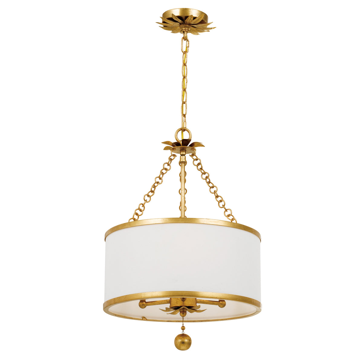 Broche Three Light Chandelier in Antique Gold