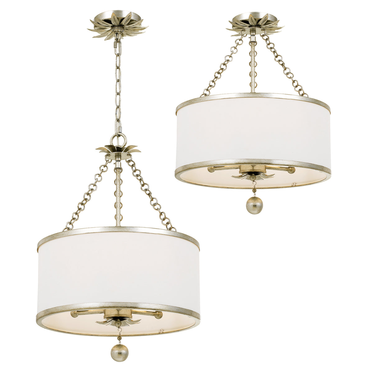 Broche Three Light Chandelier in Antique Silver