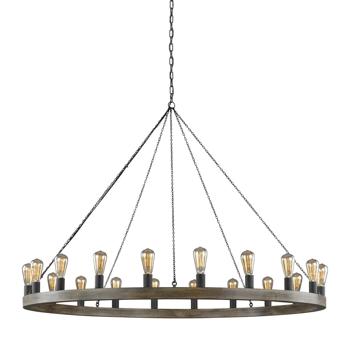 Avenir 20 Light Chandelier in Weathered Oak Wood / Antique Forged Iron
