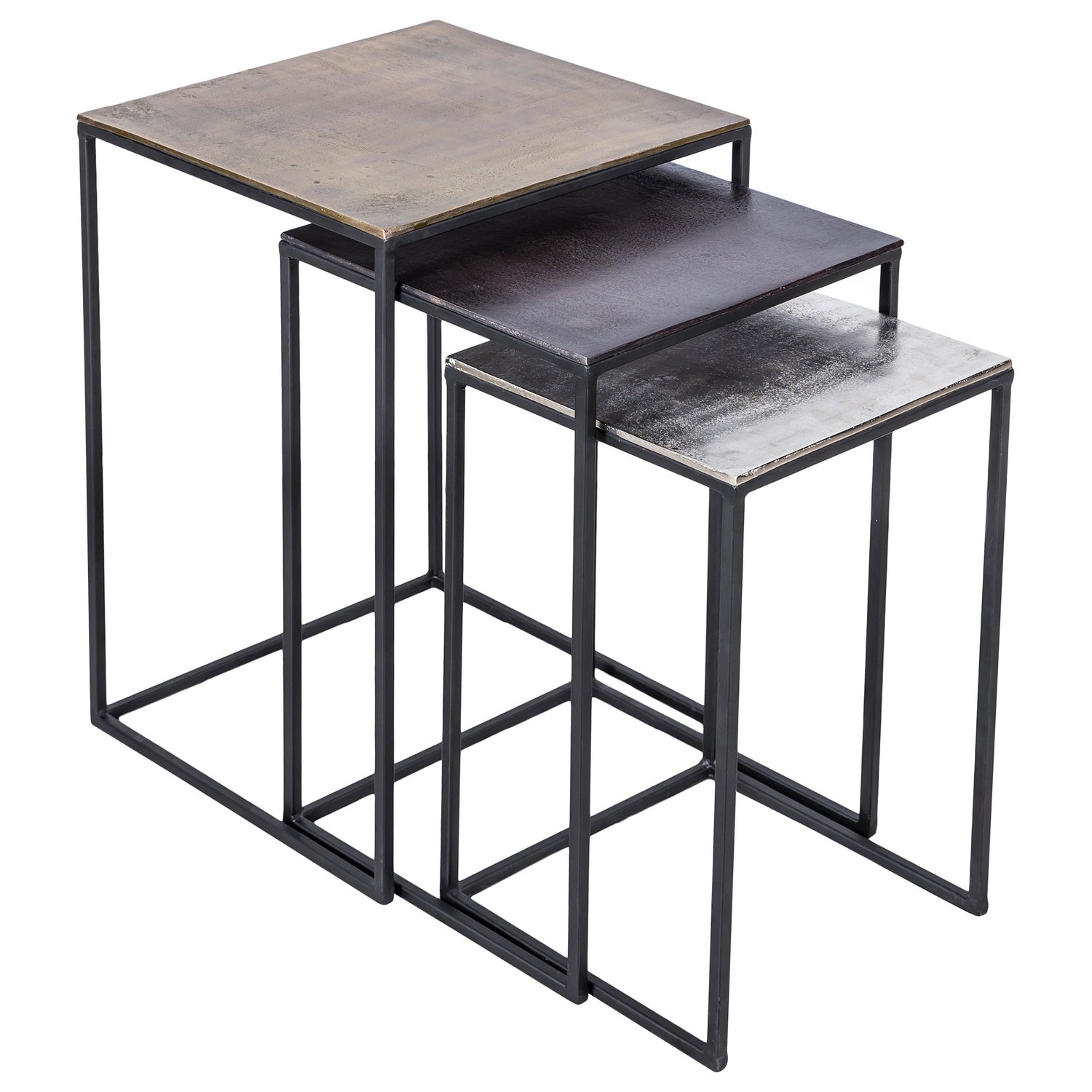 Threefold Accent Table in Top Big Brass Antique Middle Bronze, Small Raw Nickel/Frame Matt Black