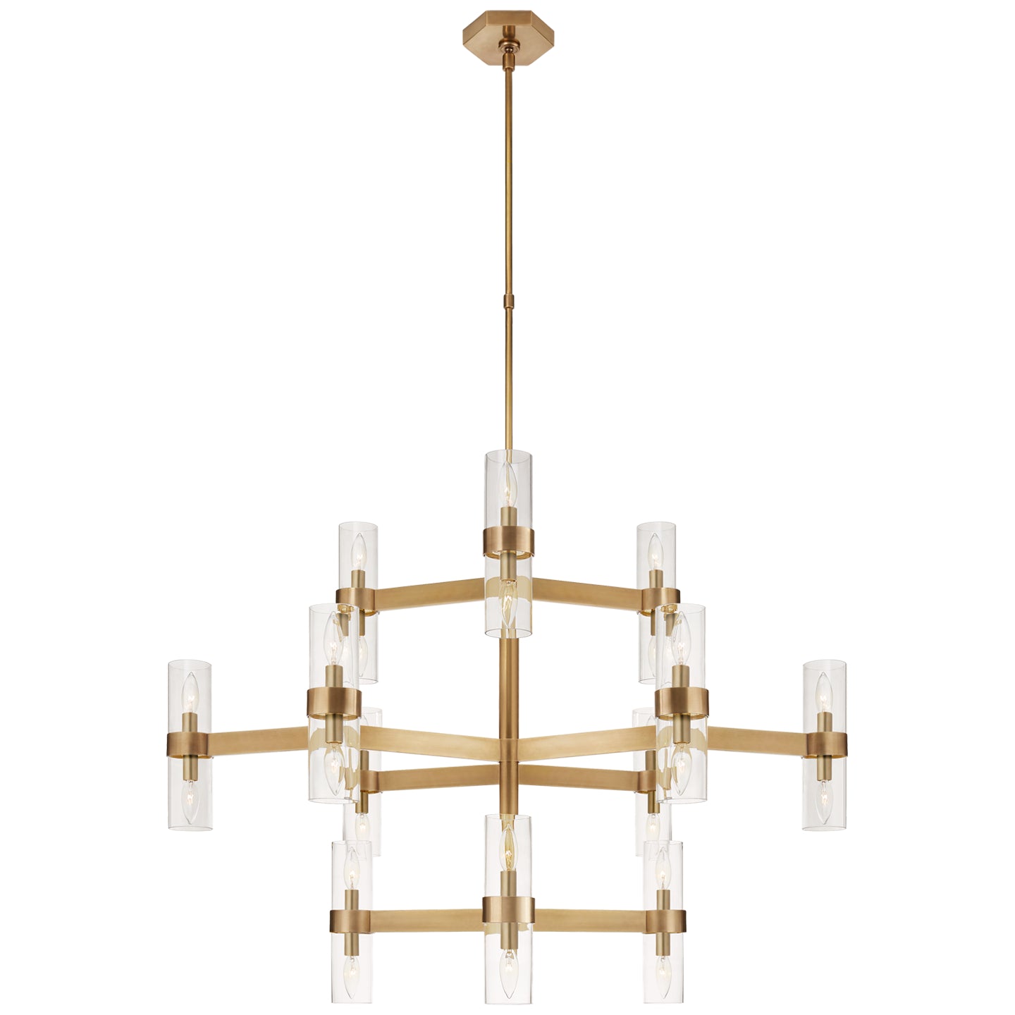 Margita Medium Chandelier in Hand-Rubbed Antique Brass with White Glass
