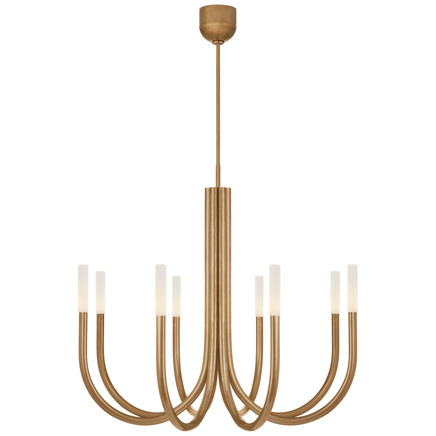 Rousseau Grande Eight Light Articulating Chandelier in Anti-Burn Brass with Etched Crystal