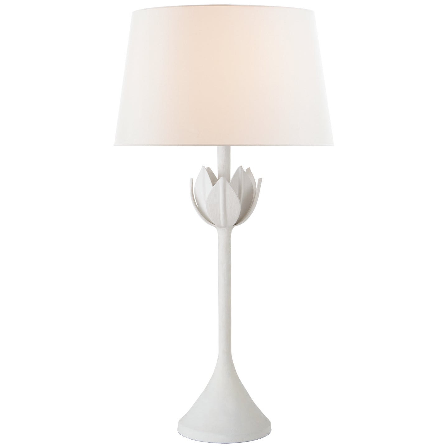 Alberto Large Table Lamp in Plaster White with Linen Shade