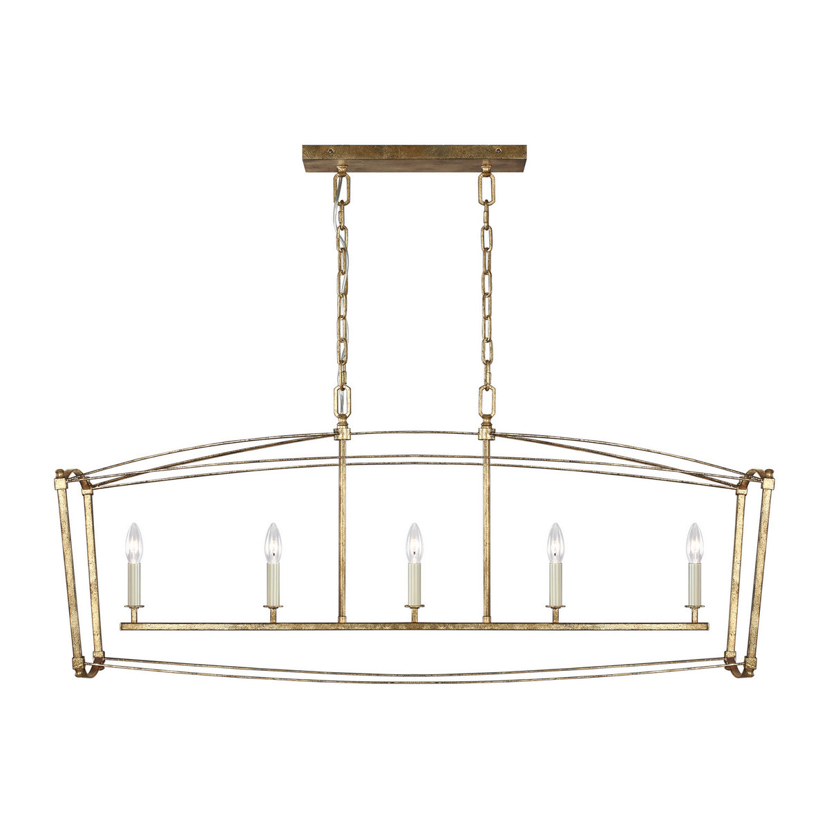 Thayer Five Light Linear Chandelier in Antique Gild