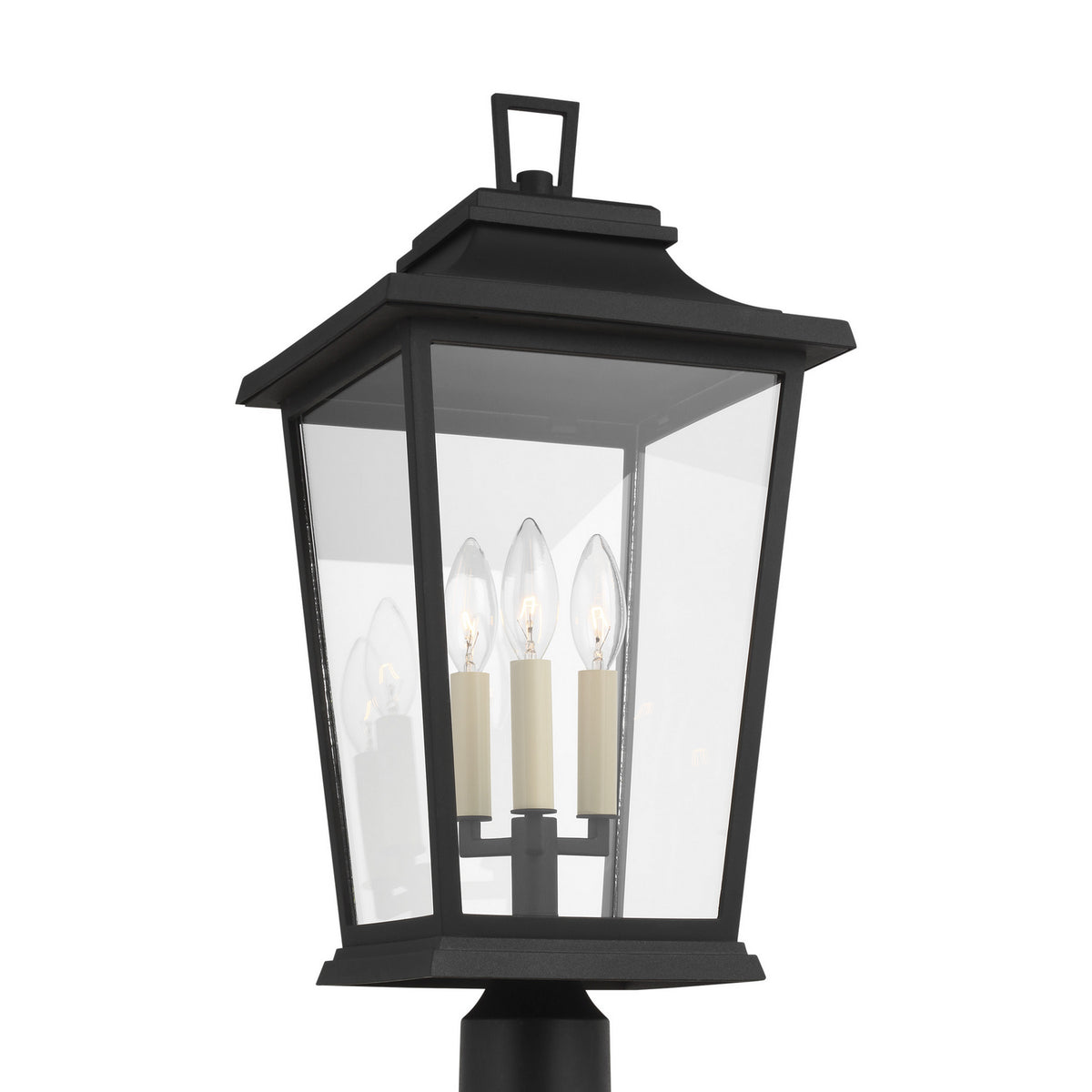 Warren Three Light Post Lantern in Textured Black