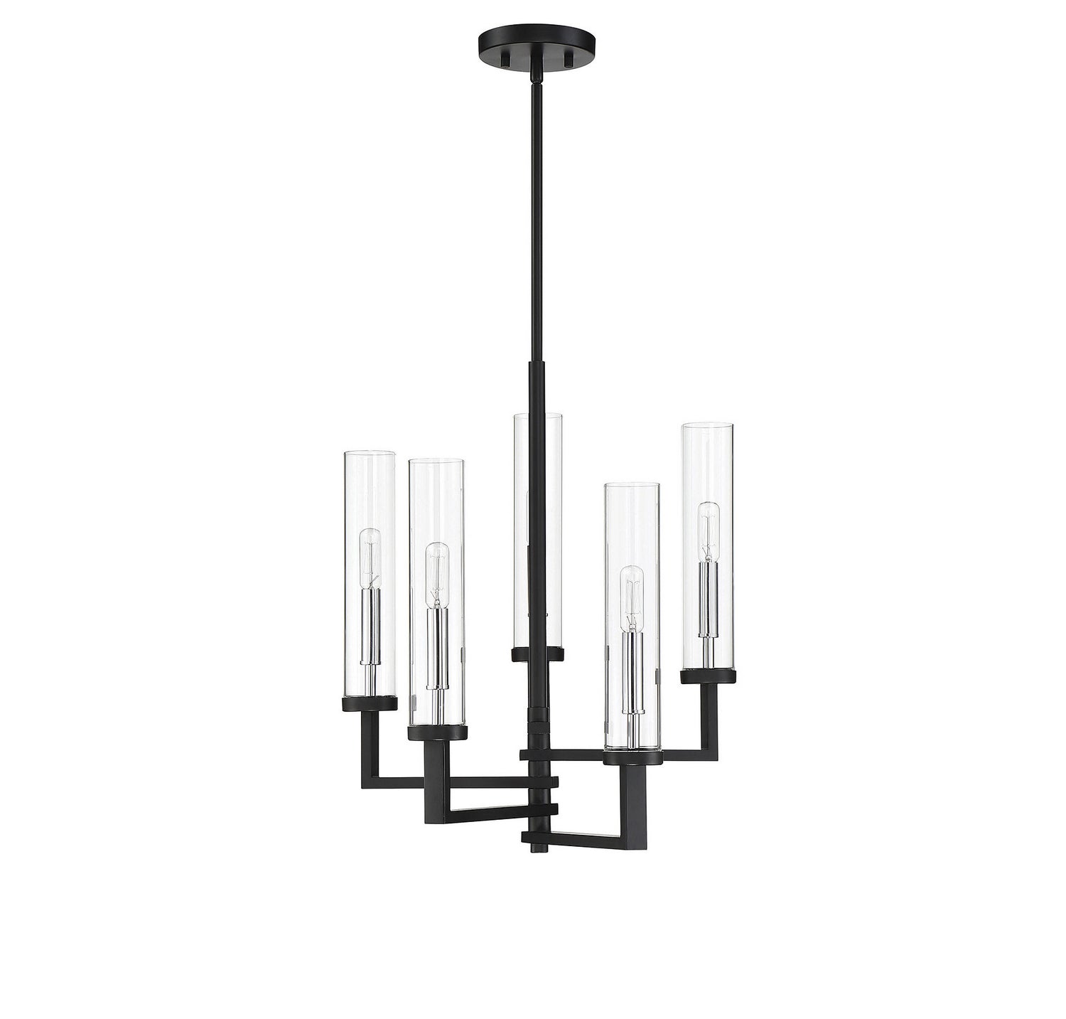 Lustre Folsom à cinq lumières en noir mat avec des accents chromés polis