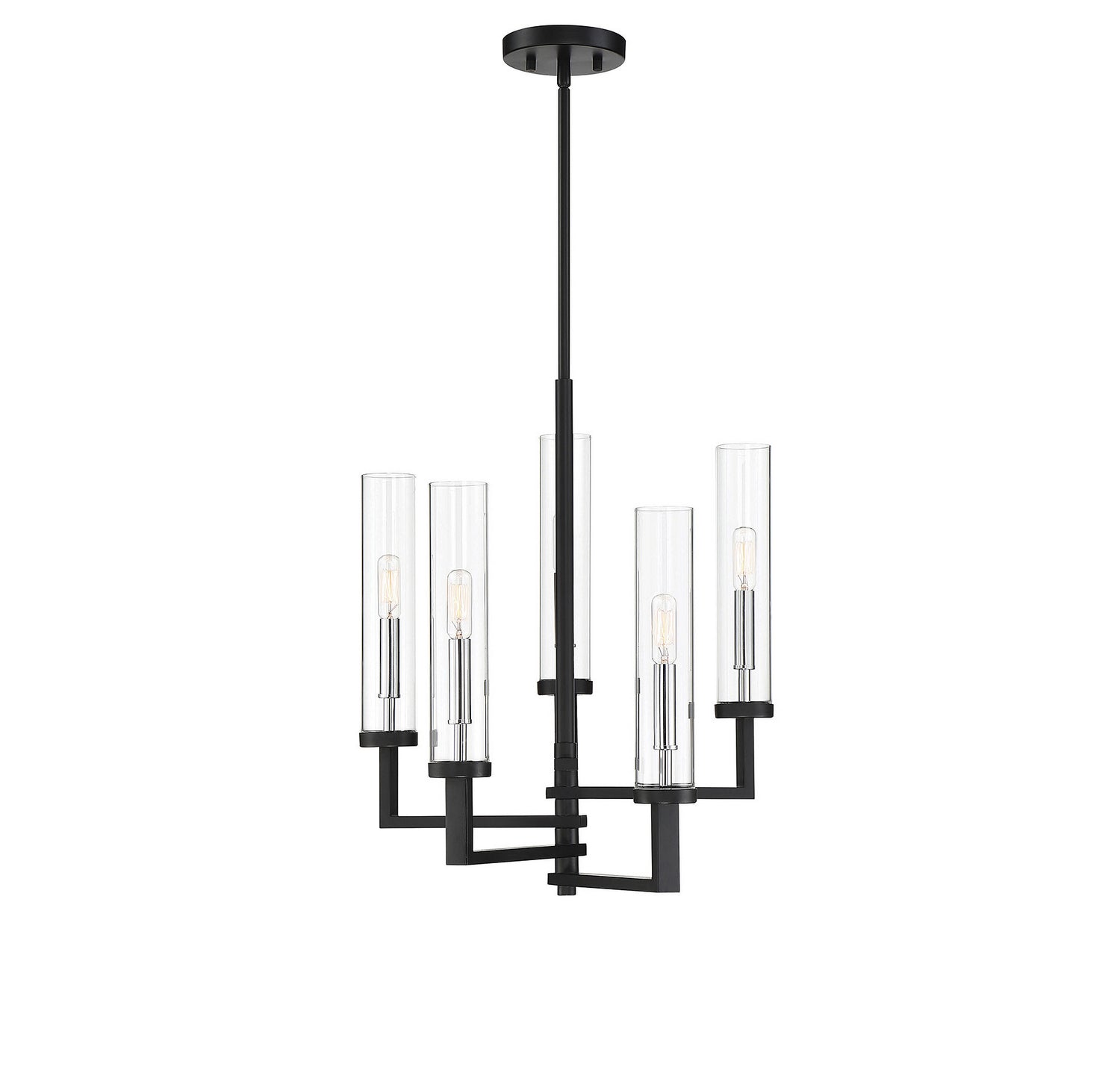 Folsom Five Light Chandelier in Matte Black with Polished Chrome Accents